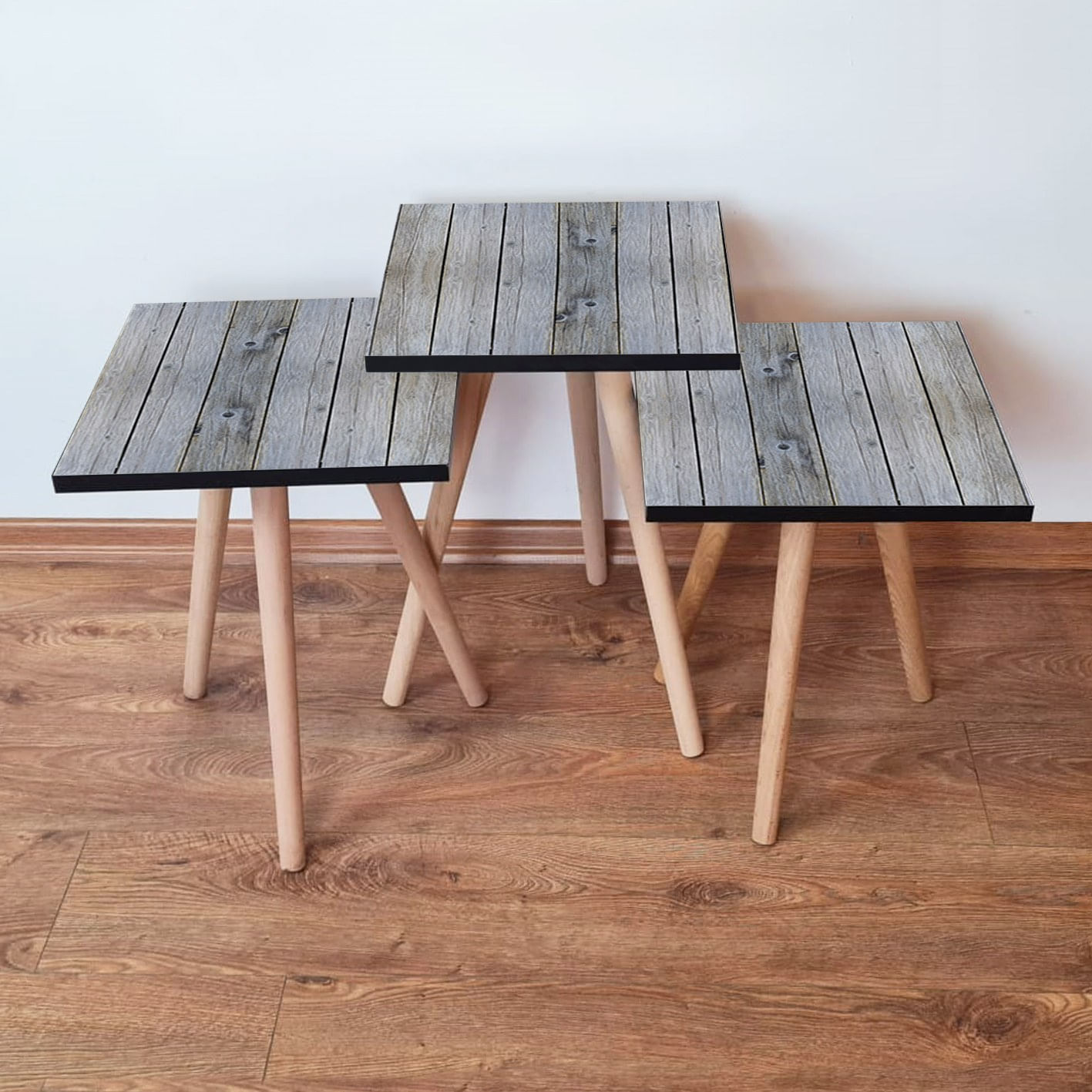 Set masute de cafea, Hanah Home, mdf, gri, 35x35x52 cm, 481LNA2972