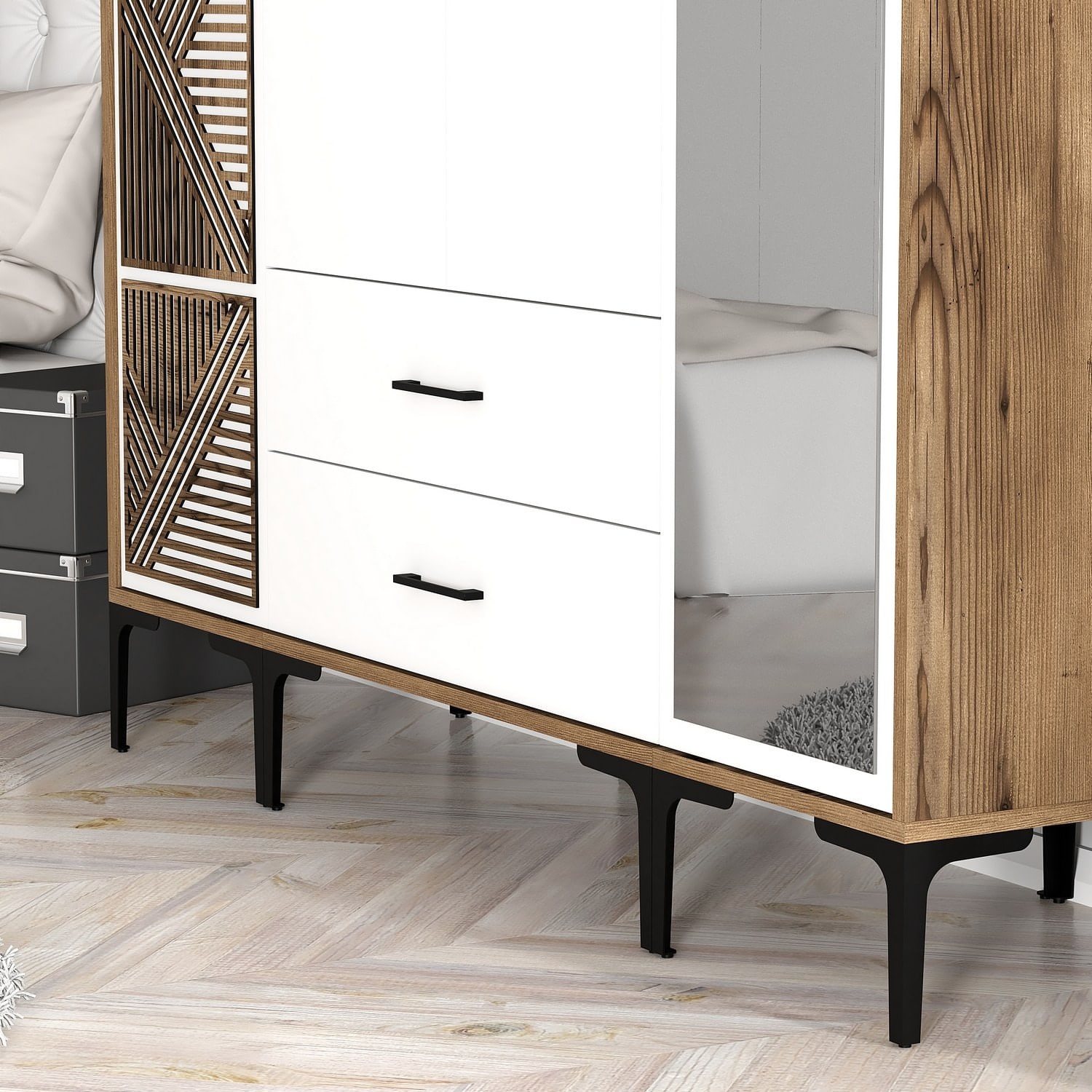 Sifonier, Hanah Home, pal melaminat, nuc si alb, 160x47.5x201.4 cm, 845HCT5465 — imaginea 3