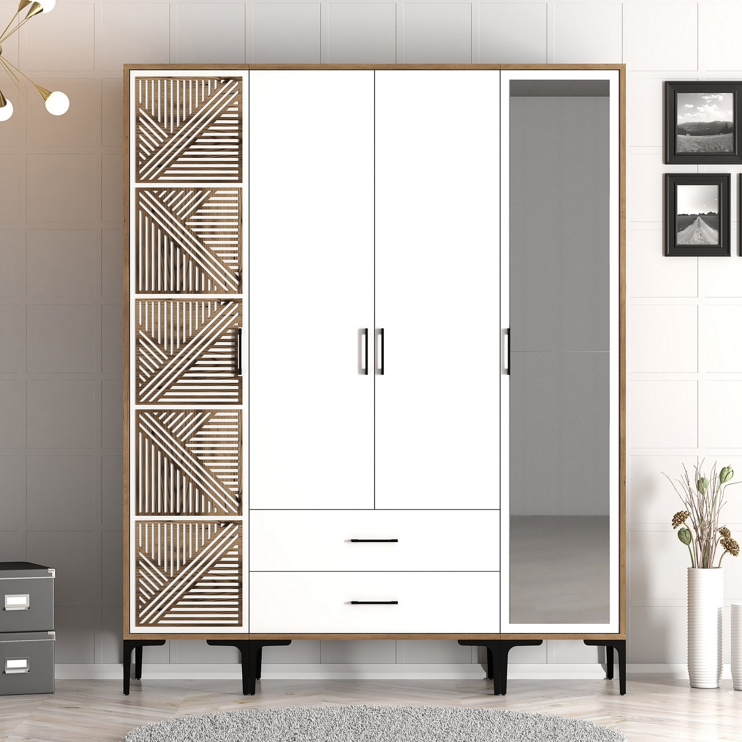 Sifonier, Hanah Home, pal melaminat, nuc si alb, 160x47.5x201.4 cm, 845HCT5465 — imaginea 4