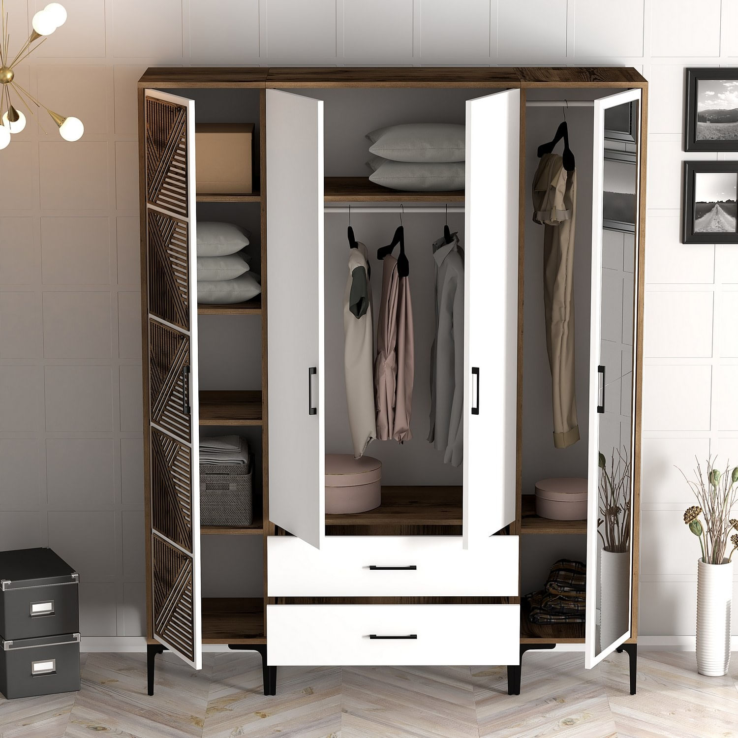 Sifonier, Hanah Home, pal melaminat, nuc si alb, 160x47.5x201.4 cm, 845HCT5465 — imaginea 5