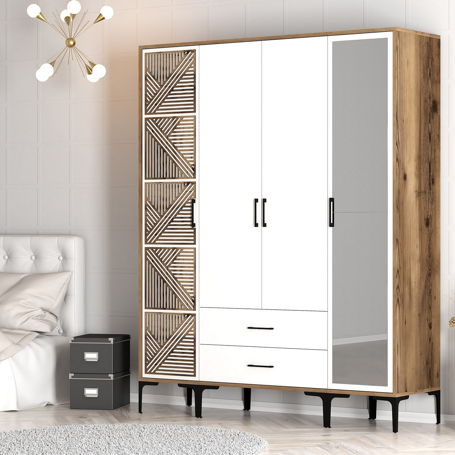 Sifonier, Hanah Home, pal melaminat, nuc si alb, 160x47.5x201.4 cm, 845HCT5465 — imaginea 6