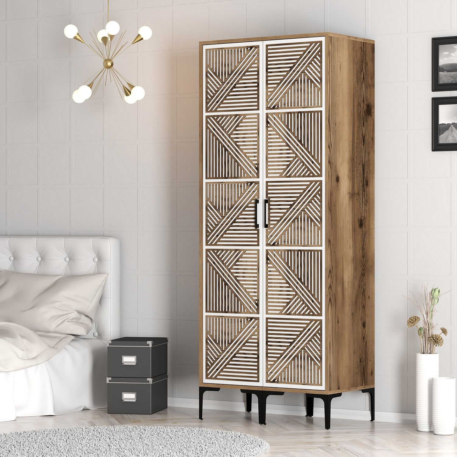 Sifonier, Hanah Home, pal melaminat, nuc si alb, 80x47.5x201.4 cm, 845HCT5440 — imaginea 2