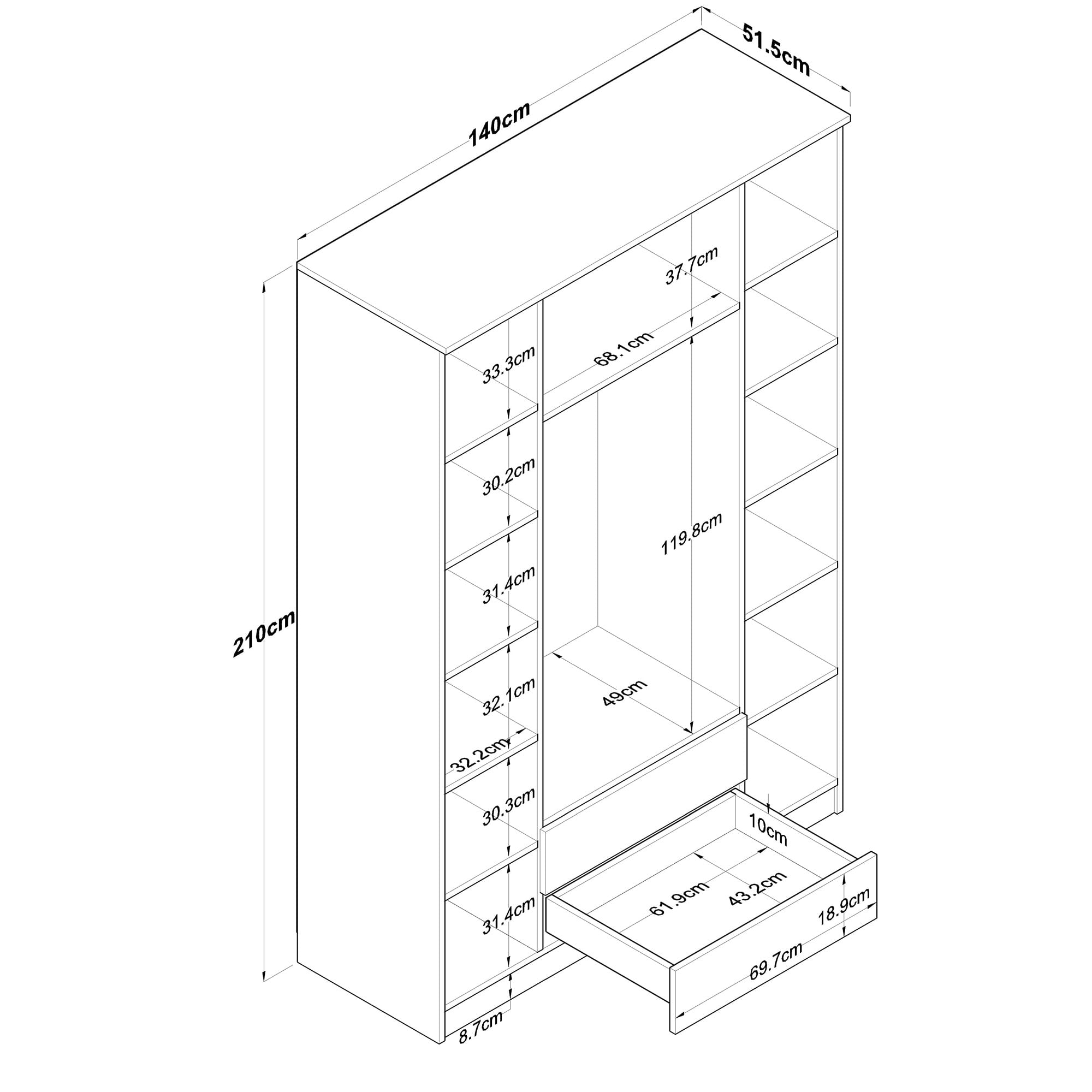 Sifonier, Hanah Home, pal melaminat, nuc si alb, 210x210x51.5 cm, 893RAN5406 — imaginea 4