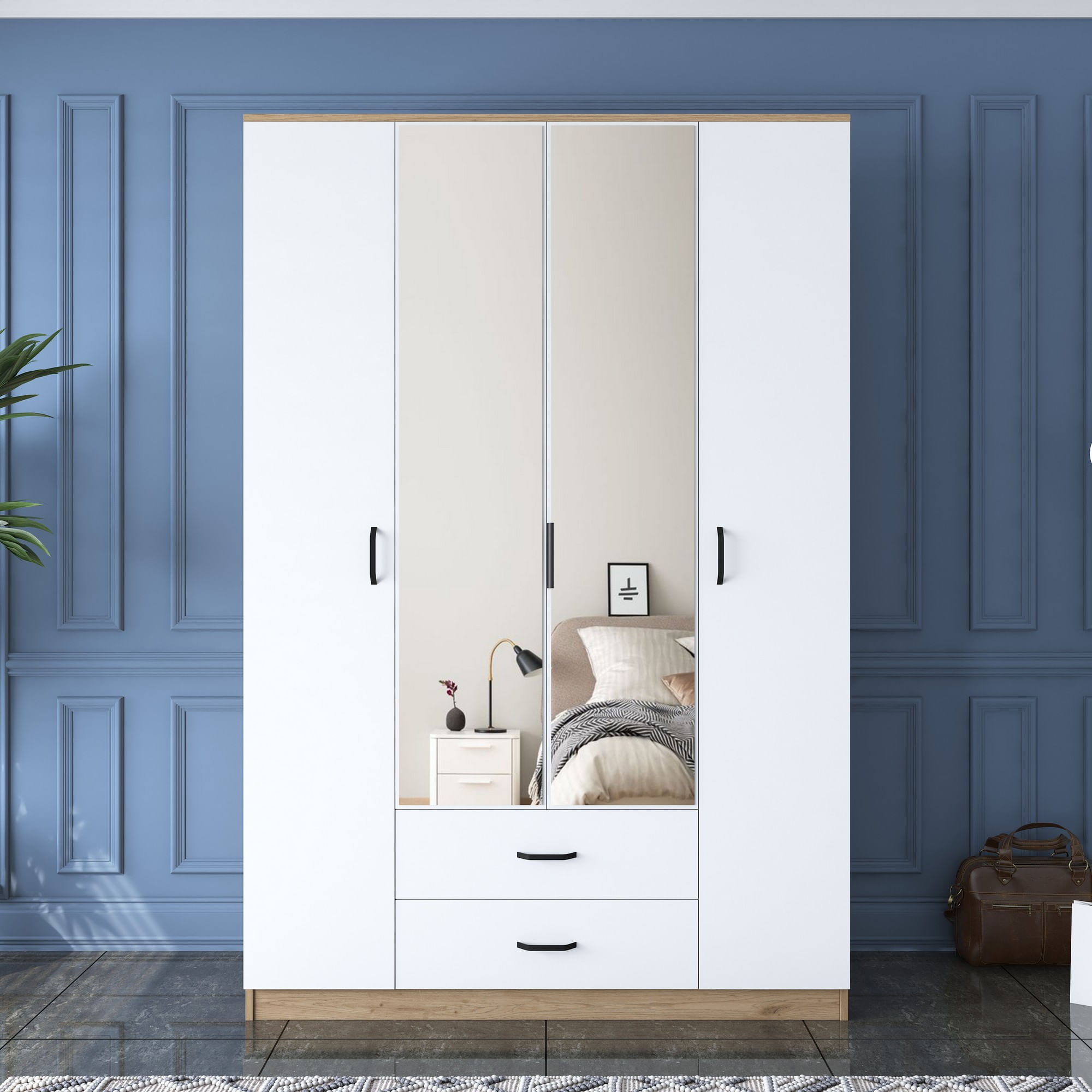 Sifonier, Hanah Home, pal melaminat, nuc si alb, 210x210x51.5 cm, 893RAN5406 — imaginea 6