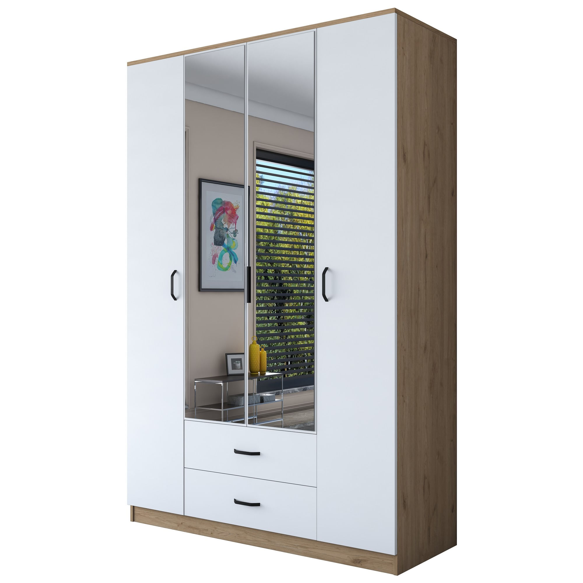Sifonier, Hanah Home, pal melaminat, nuc si alb, 210x210x51.5 cm, 893RAN5406 — imaginea 7