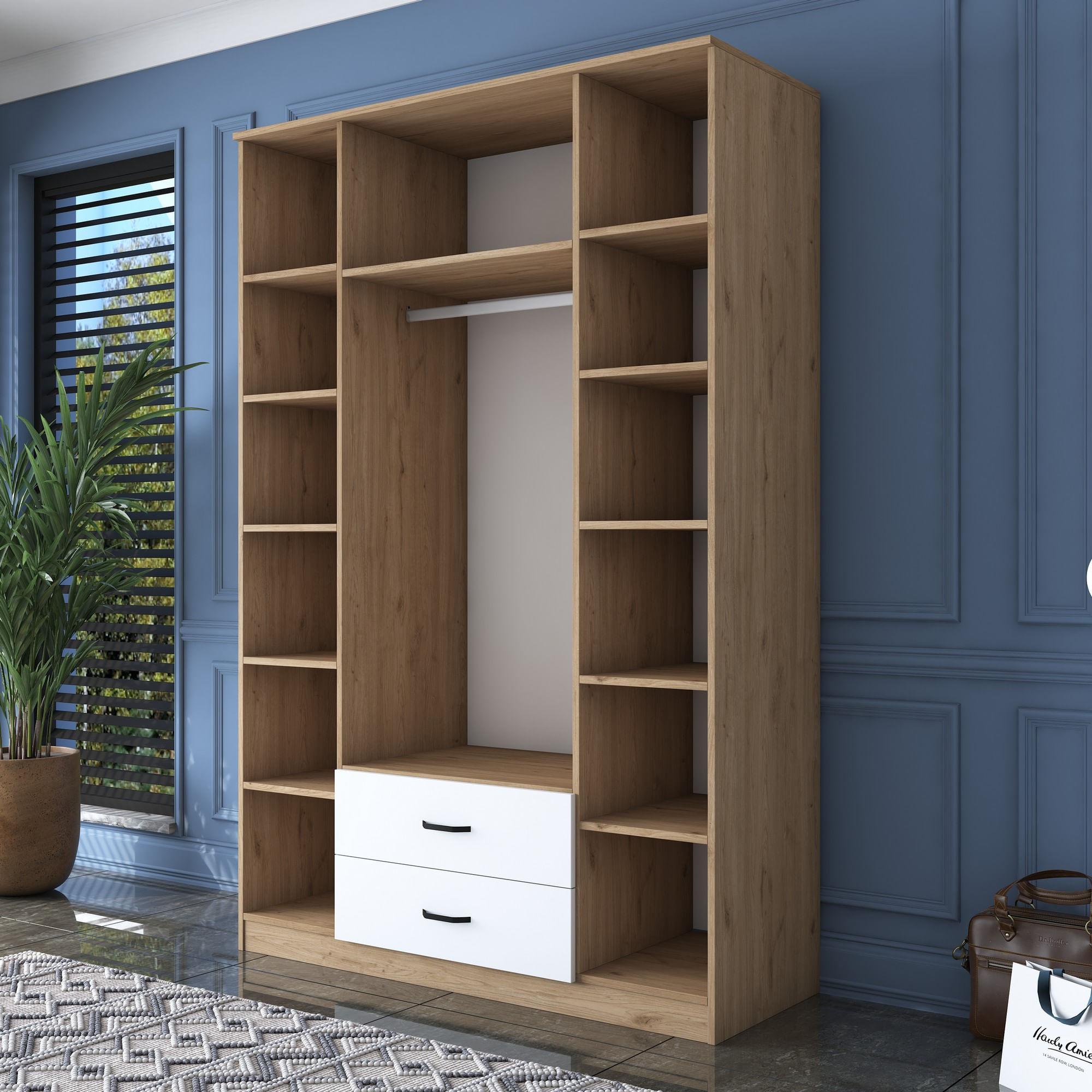 Sifonier, Hanah Home, pal melaminat, nuc si alb, 210x210x51.5 cm, 893RAN5406 — imaginea 9