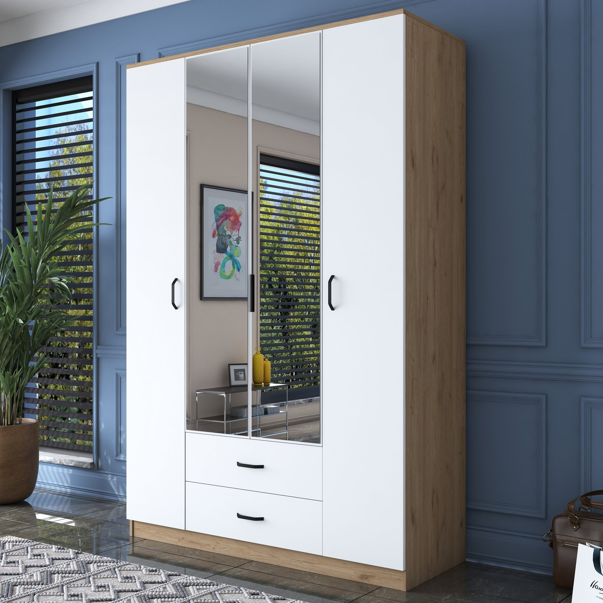 Sifonier, Hanah Home, pal melaminat, nuc si alb, 210x210x51.5 cm, 893RAN5406 — imaginea 10