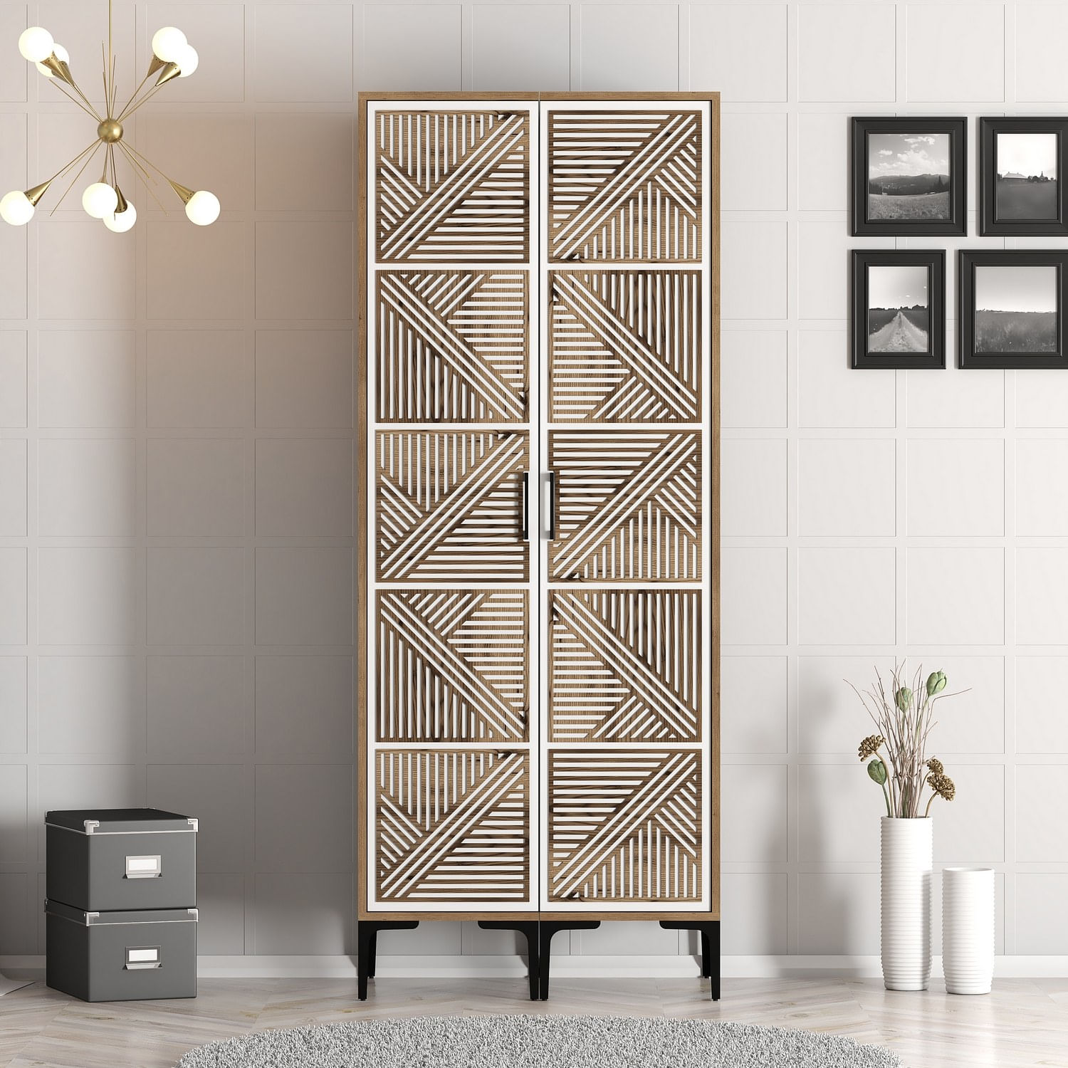 Sifonier, Hanah Home, pal melaminat, nuc si alb, 80x47.5x201.4 cm, 845HCT5440 — imaginea 6
