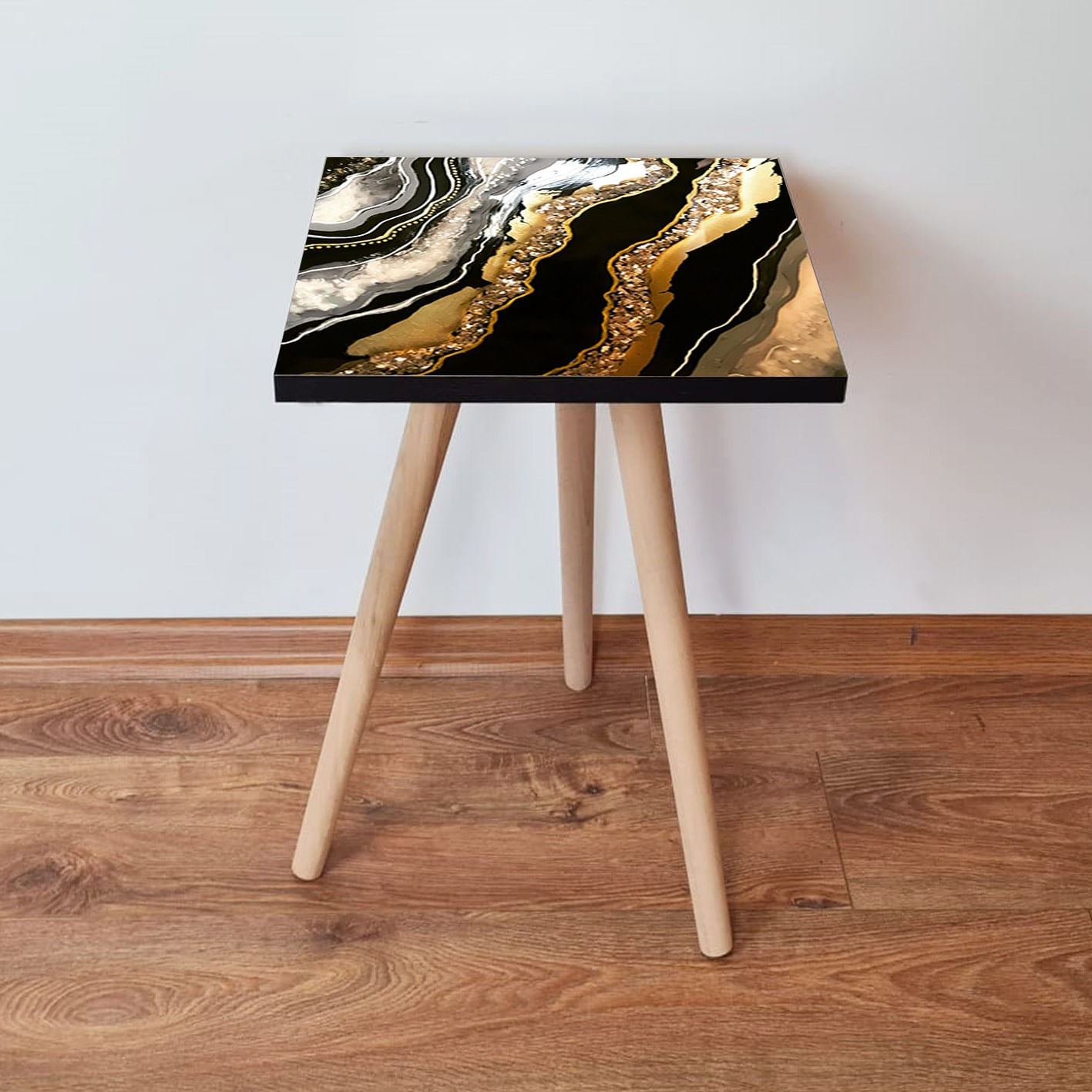 Masuta laterala, Hanah Home, mdf, negru auriu alb, 35x35x42 cm, 481LNA1898