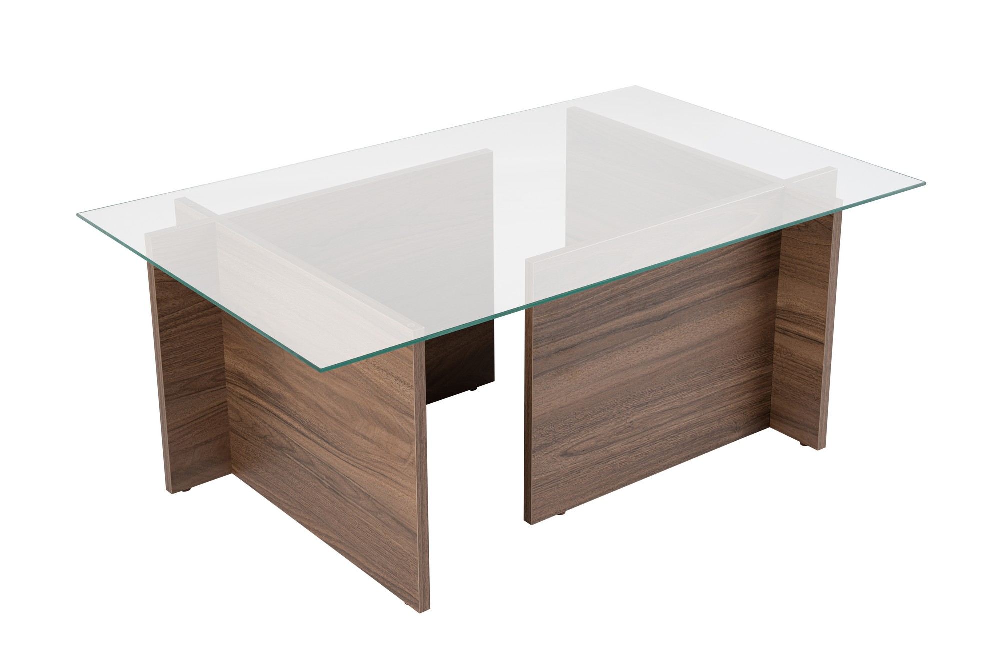 Masuta de cafea, Hanah Home, sticla calita si pal melaminat, nuc, 105x65x40 cm, 353NRD1101 — imaginea 5