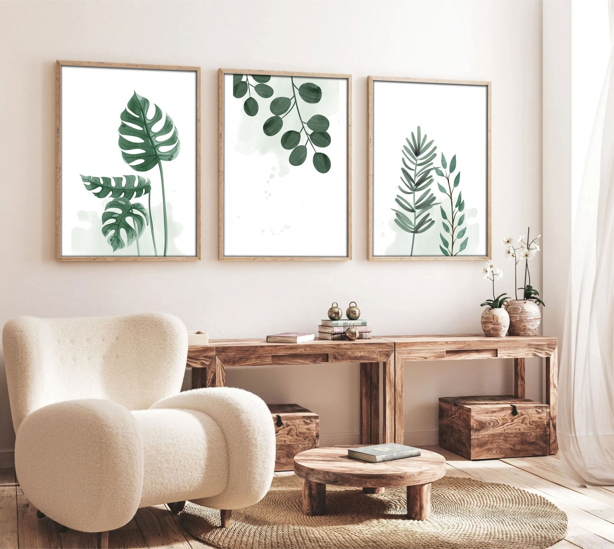 Tablou decorativ inramat, Wallxpert, mdf si lemn masiv, multicolor, 30x40 cm, set 3 piese, 693BSE1451