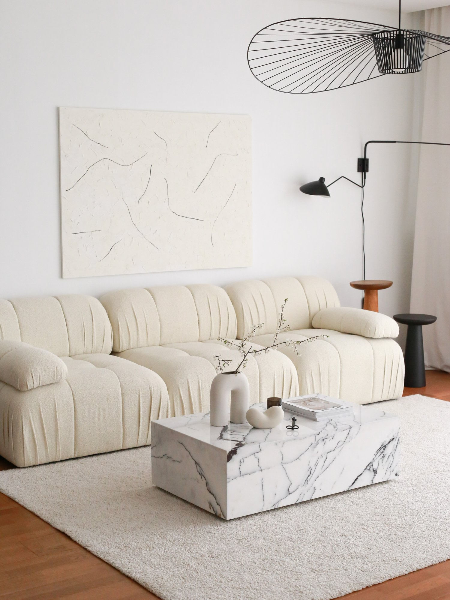 Canapea 3 locuri, Atelier Del Sofa, lemn de carpen, plus teddy, alb, 267x74x89 cm — imaginea 2