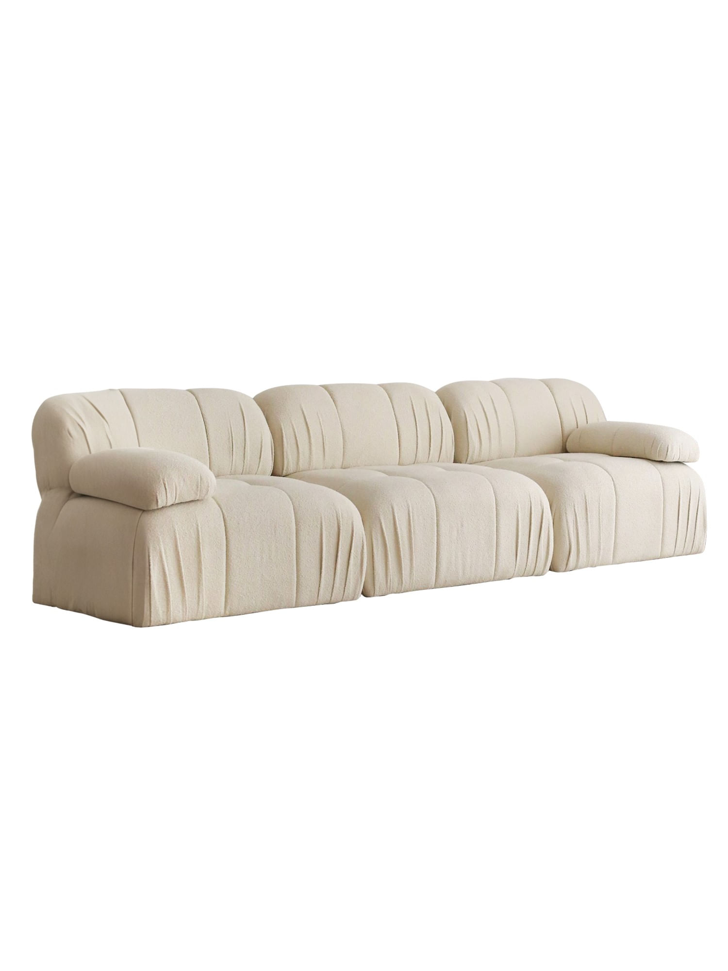 Canapea 3 locuri, Atelier Del Sofa, lemn de carpen, plus teddy, alb, 267x74x89 cm — imaginea 3