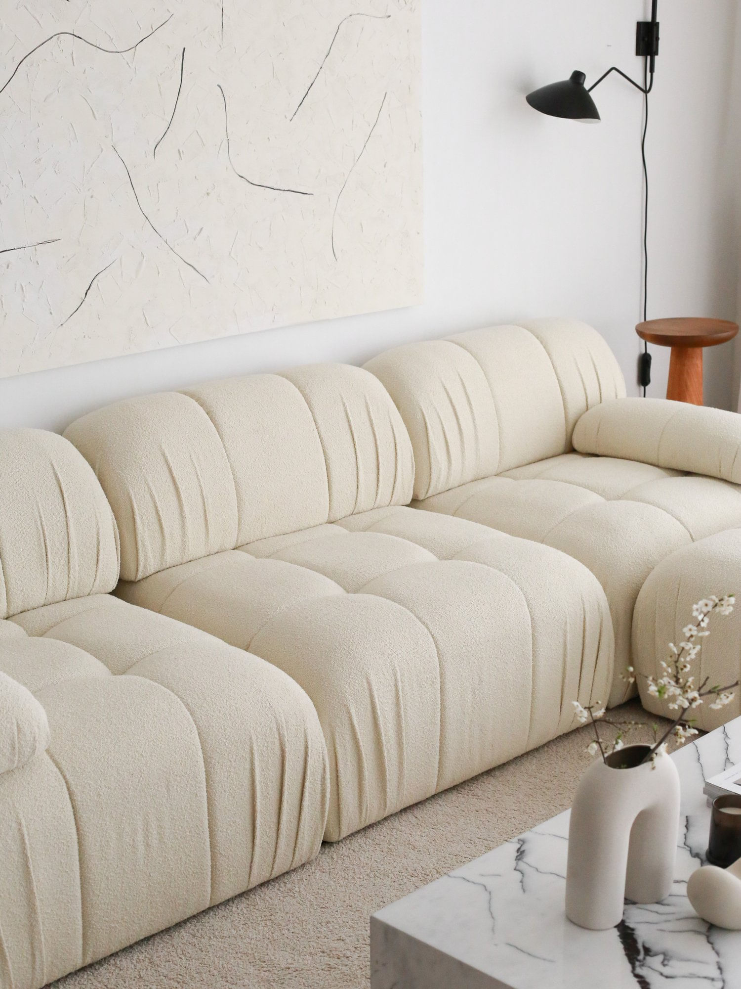 Canapea 3 locuri, Atelier Del Sofa, lemn de carpen, plus teddy, alb, 267x74x89 cm — imaginea 4