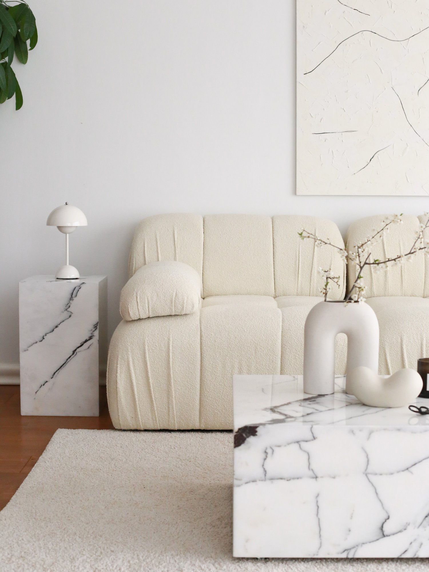 Canapea 3 locuri, Atelier Del Sofa, lemn de carpen, plus teddy, alb, 267x74x89 cm — imaginea 6