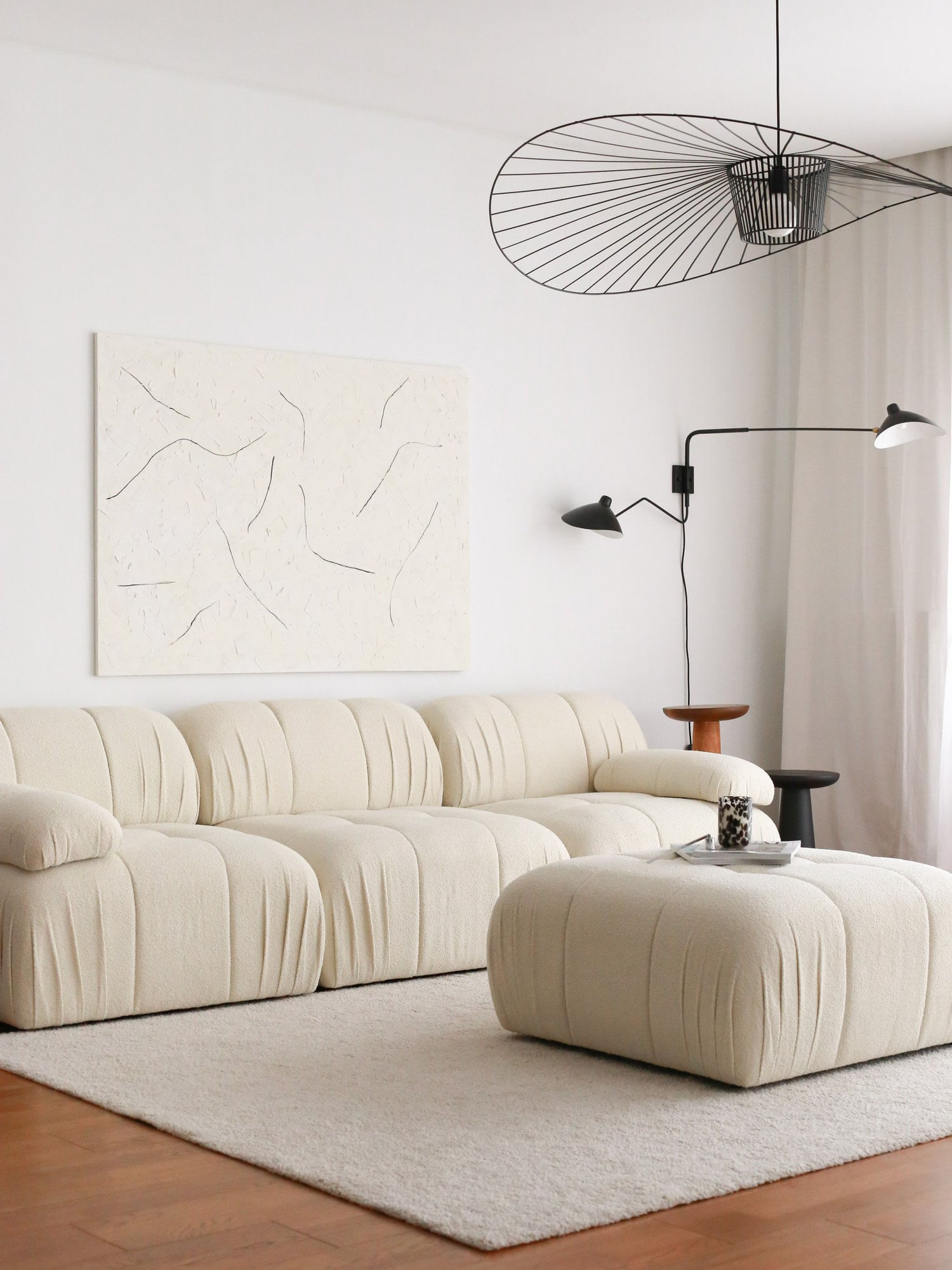 Canapea 3 locuri, Atelier Del Sofa, lemn de carpen, plus teddy, alb, 267x74x89 cm — imaginea 8