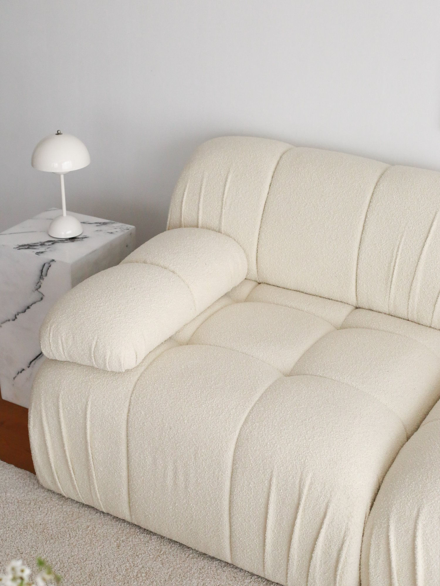 Canapea 3 locuri, Atelier Del Sofa, lemn de carpen, plus teddy, alb, 267x74x89 cm — imaginea 9