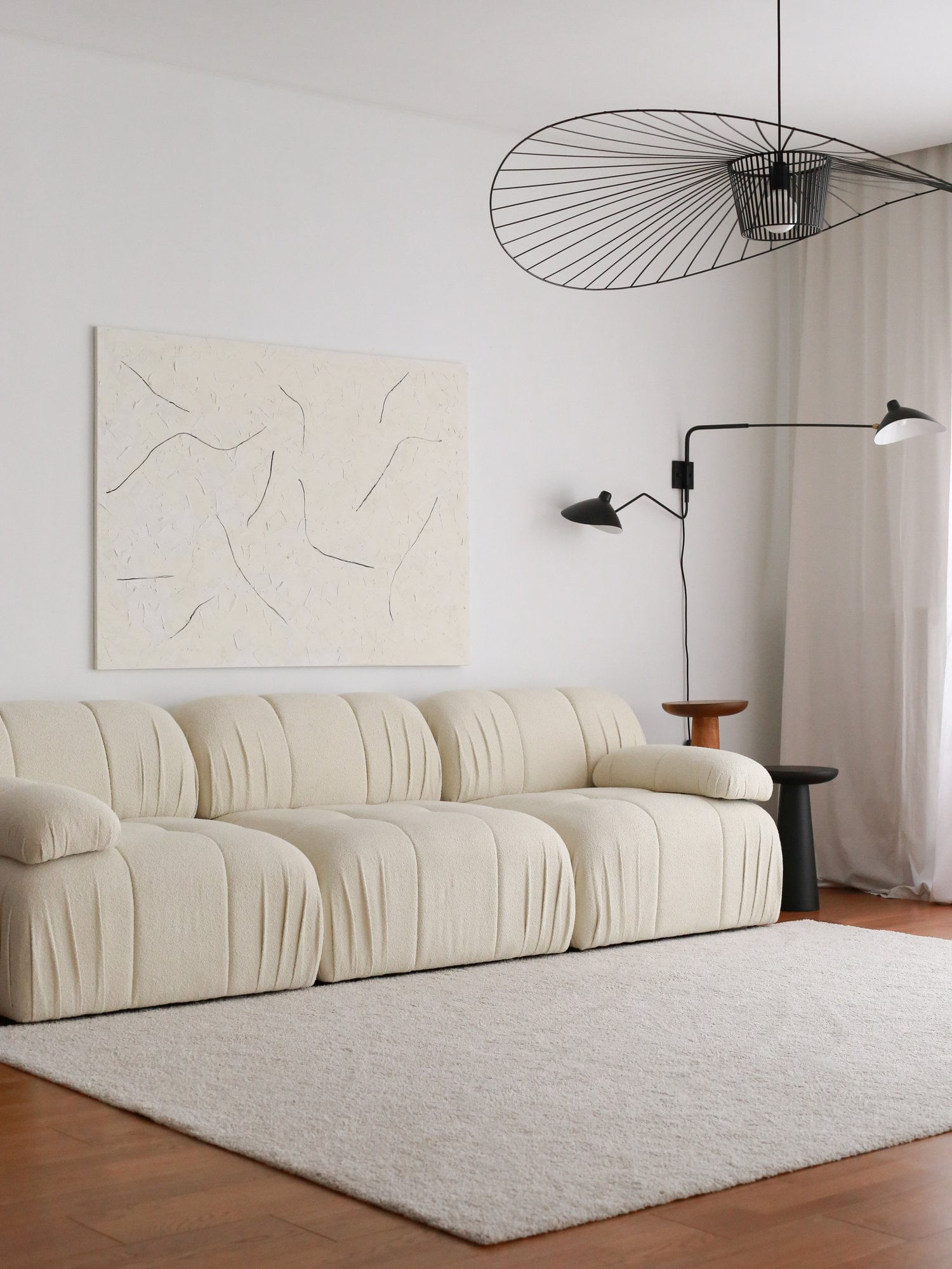 Canapea 3 locuri, Atelier Del Sofa, lemn de carpen, plus teddy, alb, 267x74x89 cm — imaginea 12