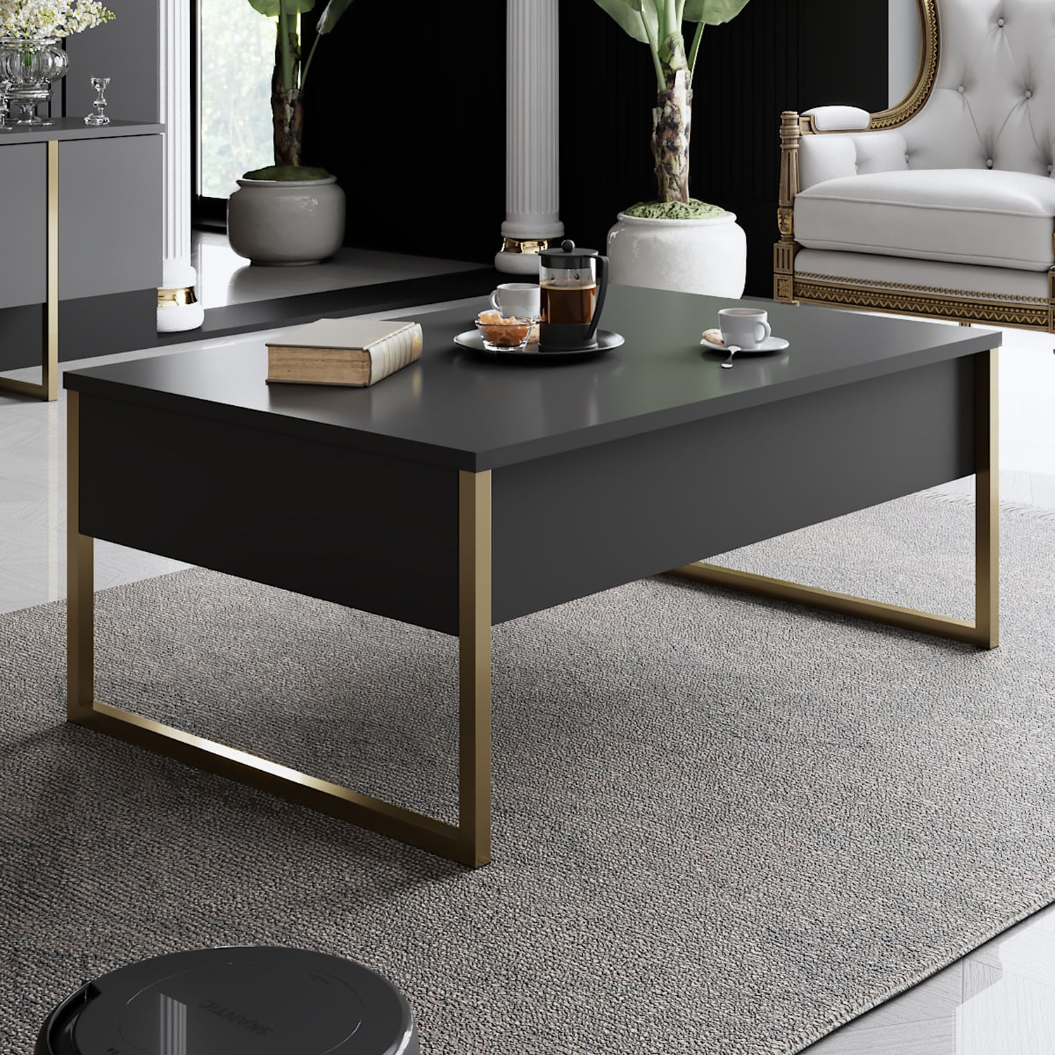 Masuta de cafea, Hanah Home, pal melaminat, antracit si auriu, 90x60x40 cm, 618BLY1121 — imaginea 5