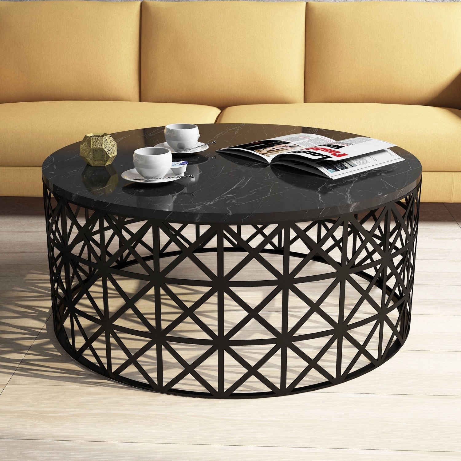 Masuta de cafea, Hanah Home, pal melaminat, negru, 90x90x38 cm, 845HCT2863 — imaginea 2