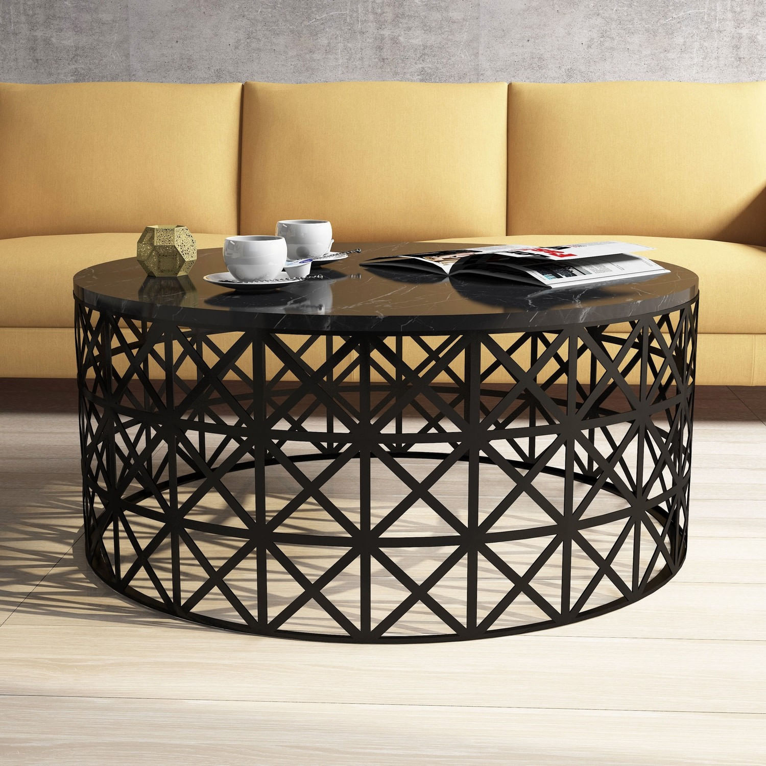 Masuta de cafea, Hanah Home, pal melaminat, negru, 90x90x38 cm, 845HCT2863 — imaginea 4