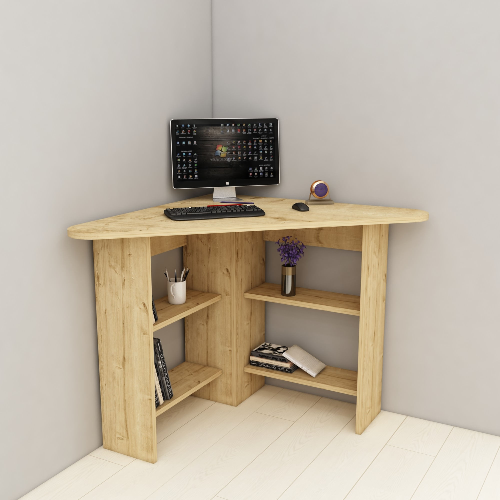 Birou coltar, Hanah Home, pal melaminat, stejar safir, 80x80x73,8 cm — imaginea 4