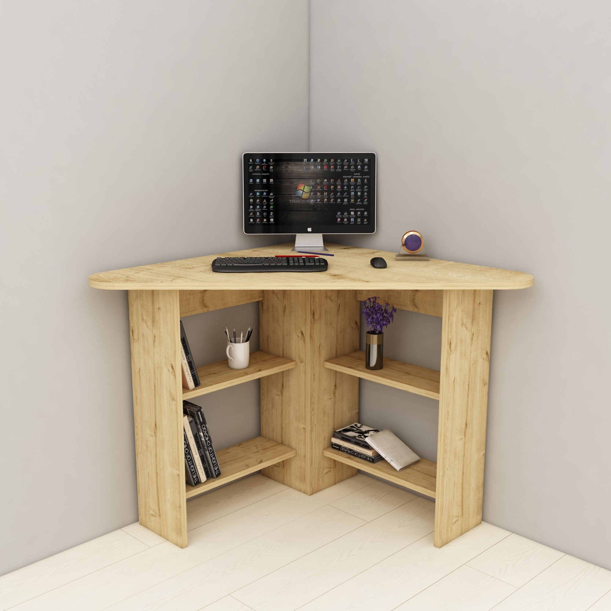 Birou coltar, Hanah Home, pal melaminat, stejar safir, 80x80x73,8 cm — imaginea 5