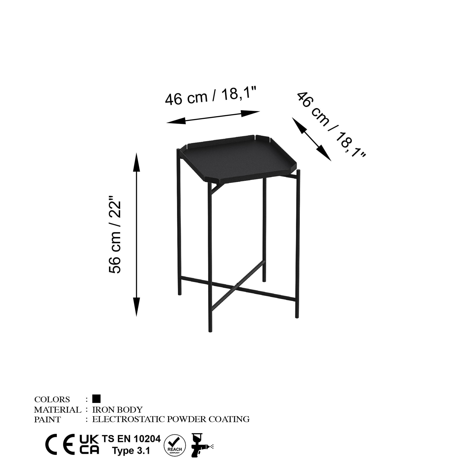 Masuta de cafea, Hanah Home, metal, negru, 46x46x56 cm, 491CRT1144 — imaginea 4