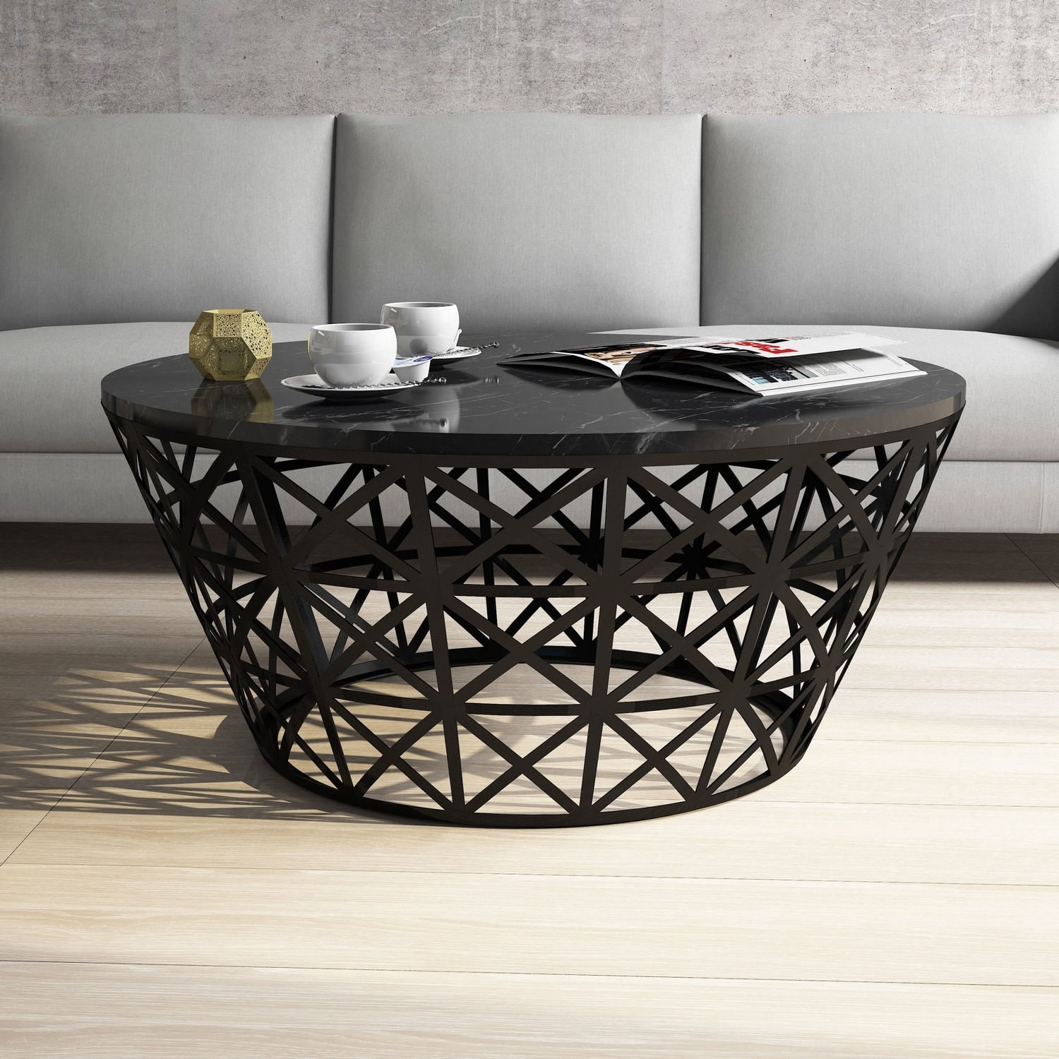 Masuta de cafea, Hanah Home, pal melaminat, negru, 90x90x38 cm, 845HCT2861 — imaginea 4
