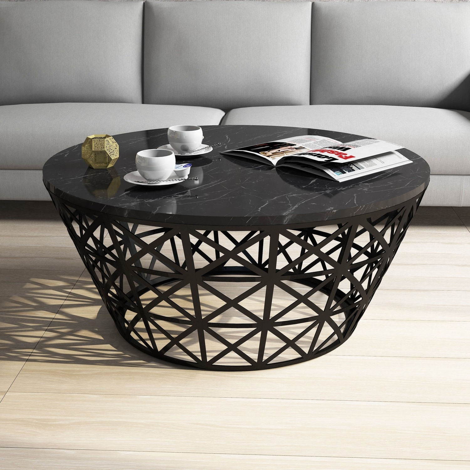 Masuta de cafea, Hanah Home, pal melaminat, negru, 90x90x38 cm, 845HCT2861 — imaginea 5