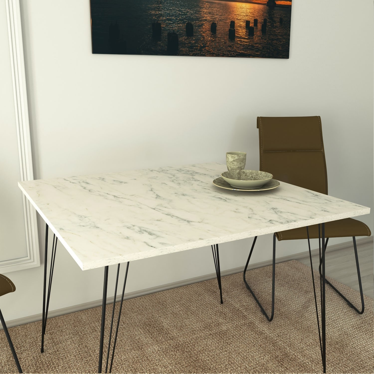 Masa, Hanah Home, pal melaminat, negru alb, 90x90x75 cm, 801CMY2939 — imaginea 3