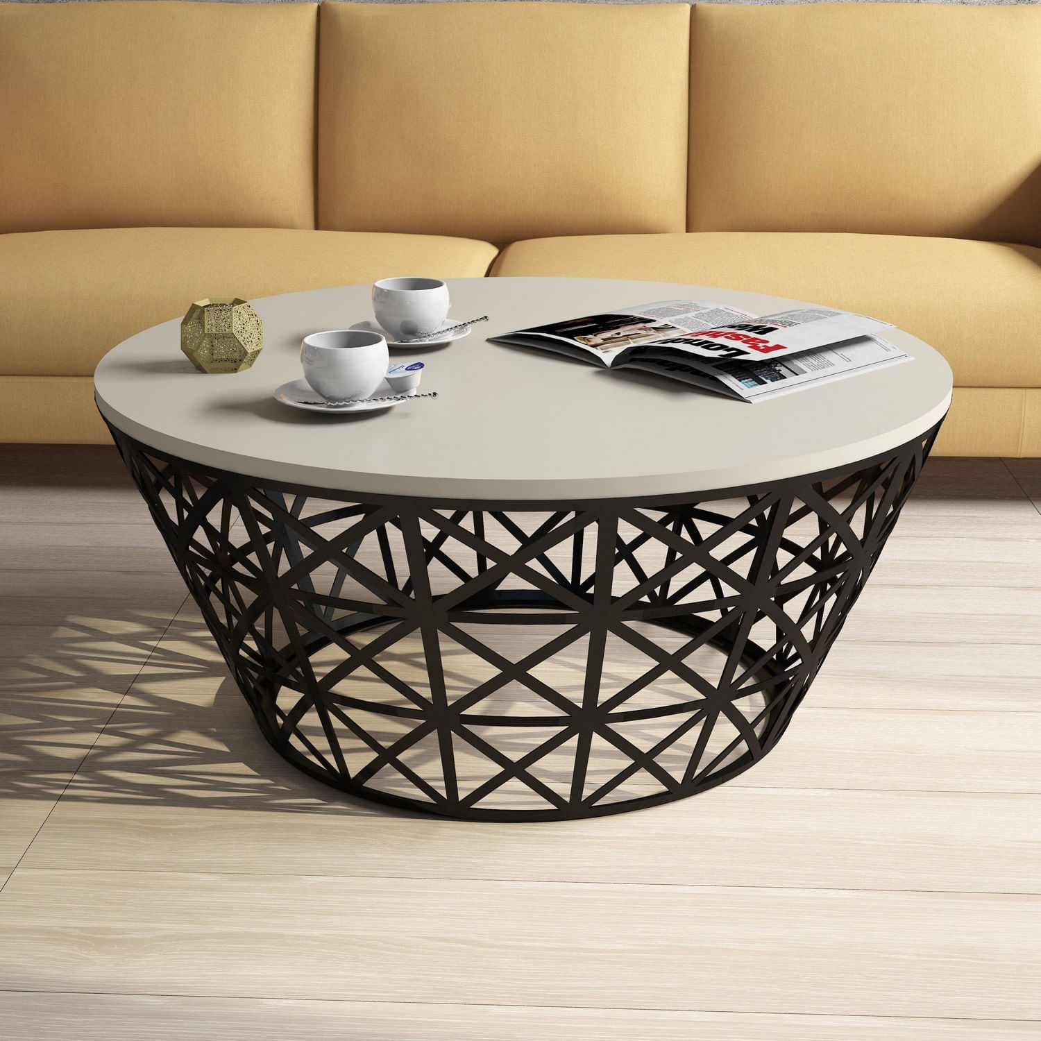 Masuta de cafea, Hanah Home, pal melaminat, crem si negru, 90x90x38 cm, 845HCT5226 — imaginea 2