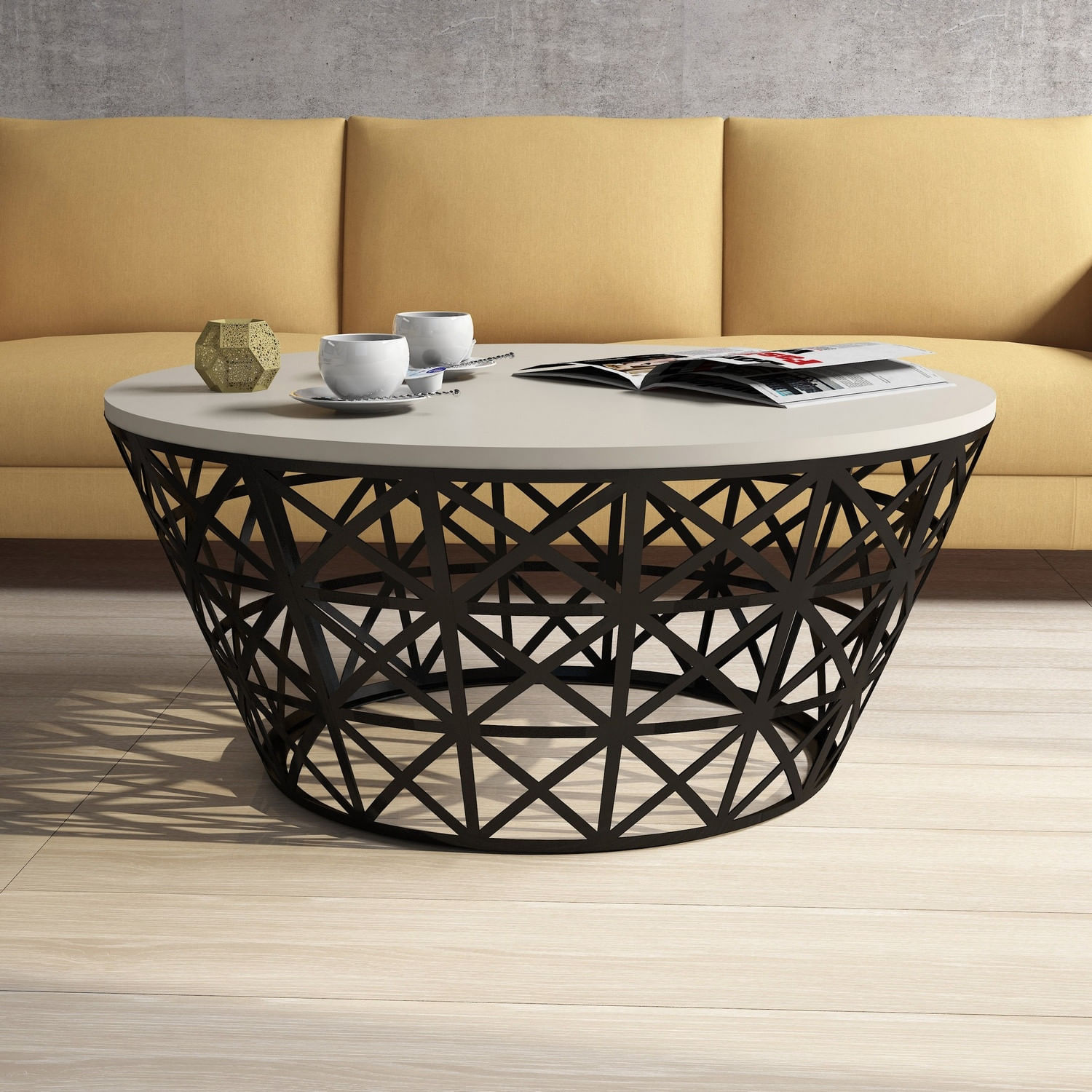 Masuta de cafea, Hanah Home, pal melaminat, crem si negru, 90x90x38 cm, 845HCT5226 — imaginea 4