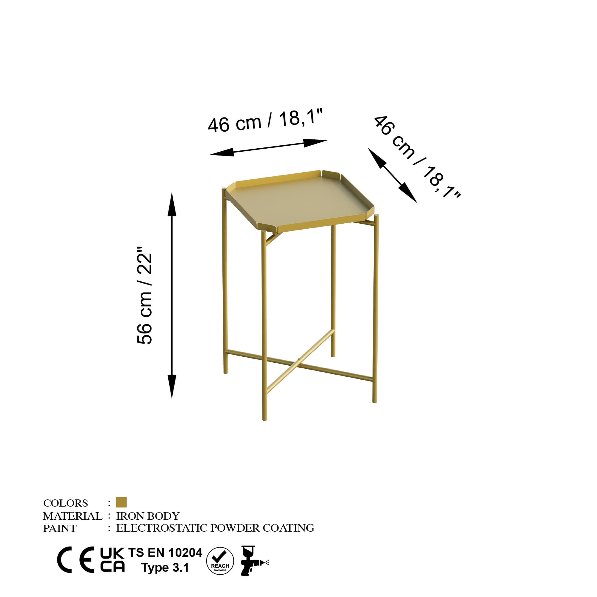 Masuta de cafea, Hanah Home, metal, auriu, 46x46x56 cm, 491CRT1145 — imaginea 3