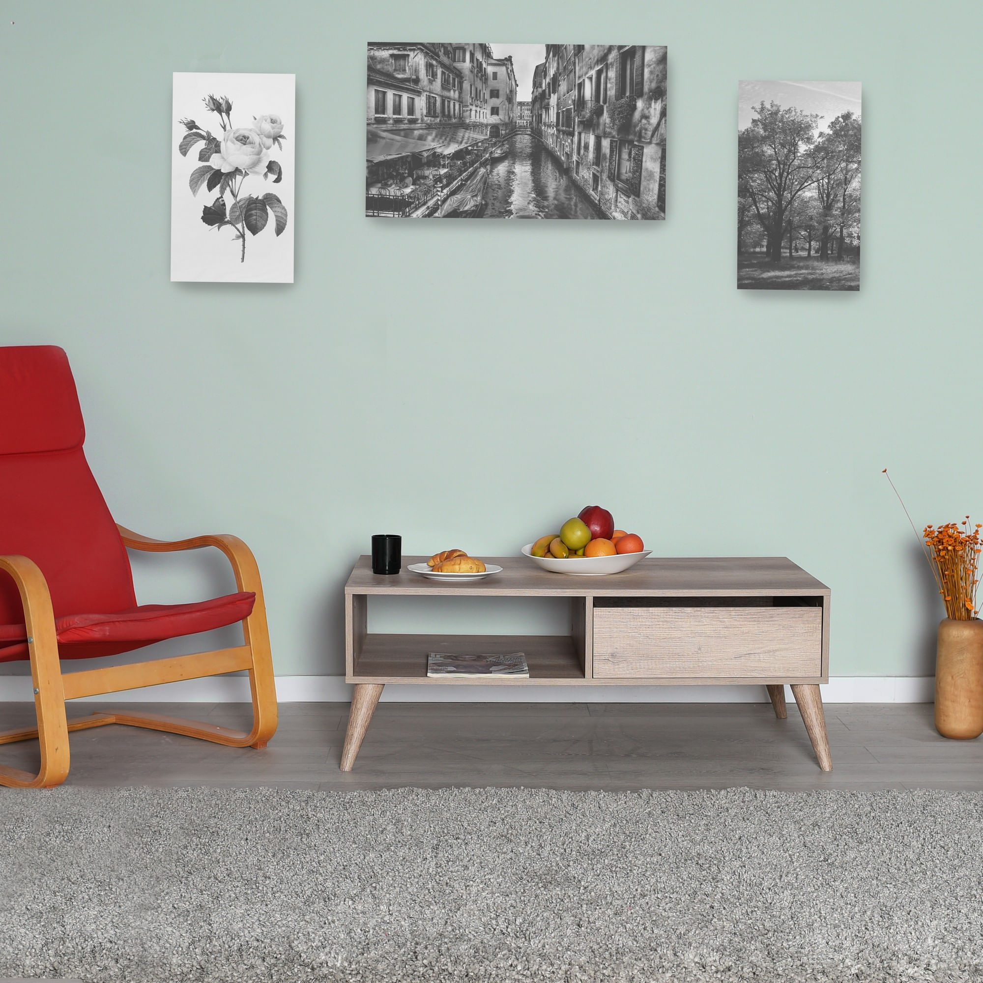 Masuta de cafea, Hanah Home, pal melaminat, nuc deschis, 110x65x42 cm, 479ADR1802 — imaginea 2
