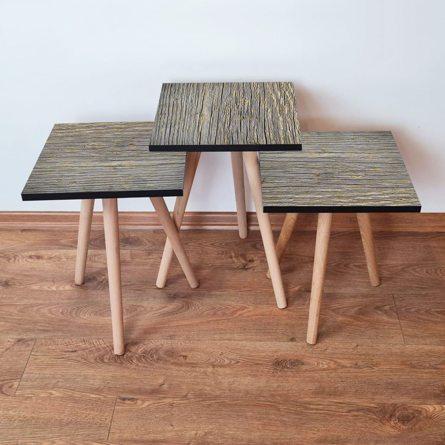 Set masute de cafea, Hanah Home, mdf, gri, 35x35x52 cm, 481LNA2742