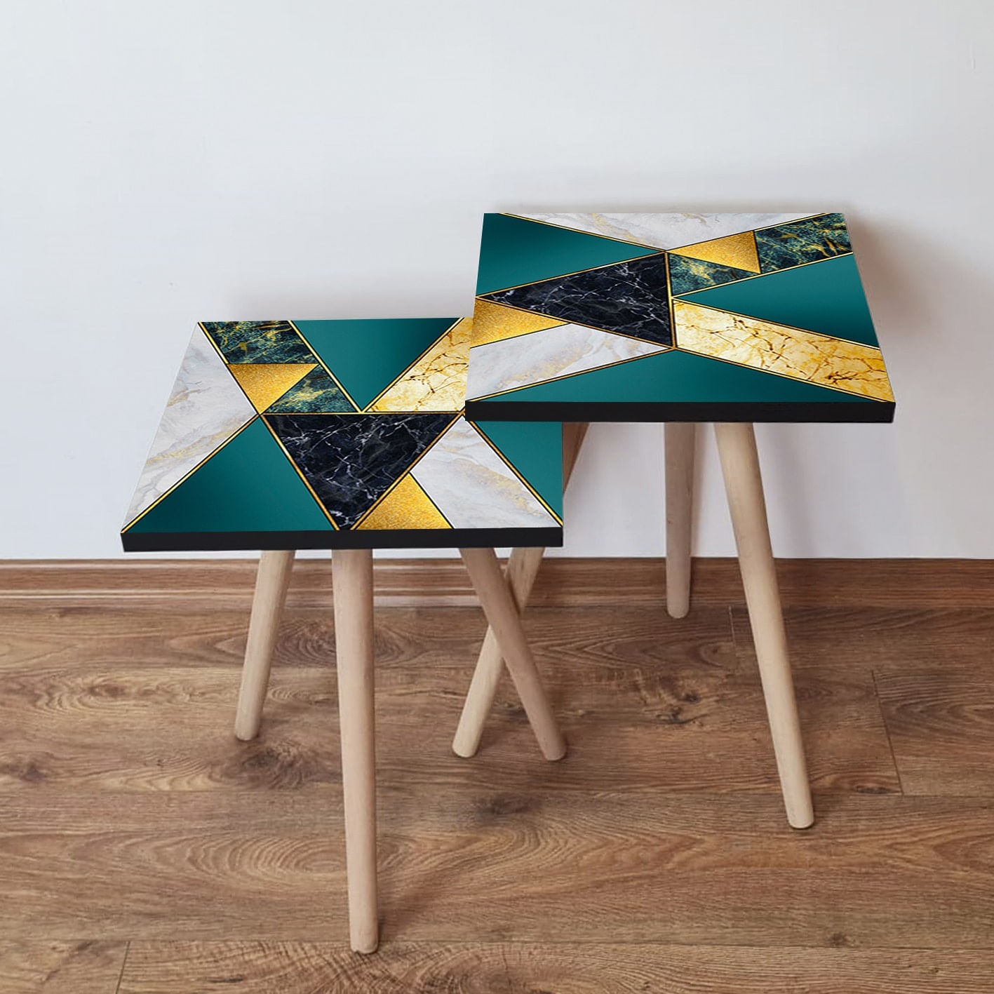 Set masute de cafea, Hanah Home, mdf, multicolor, 35x35x47 cm, picioare lemn fag, 481LNA2696