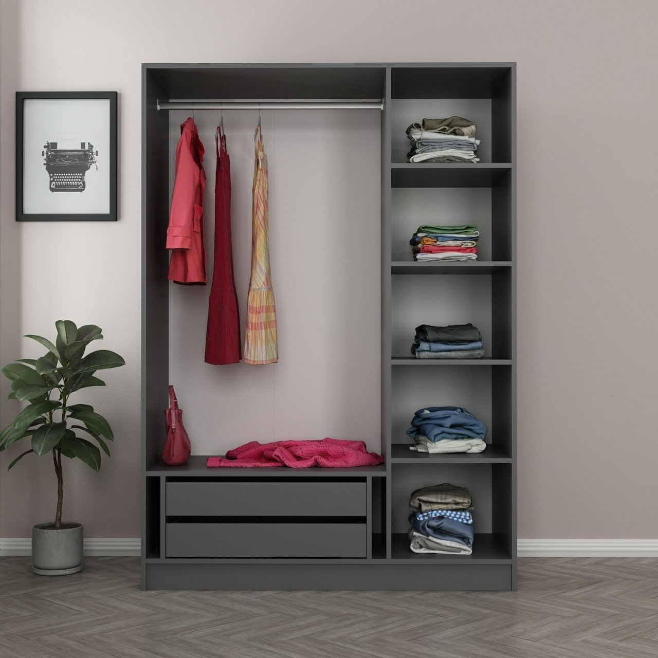 Sifonier, Hanah Home, pal melaminat, antracit, 135x52x210 cm, 506MNR2266 — imaginea 4