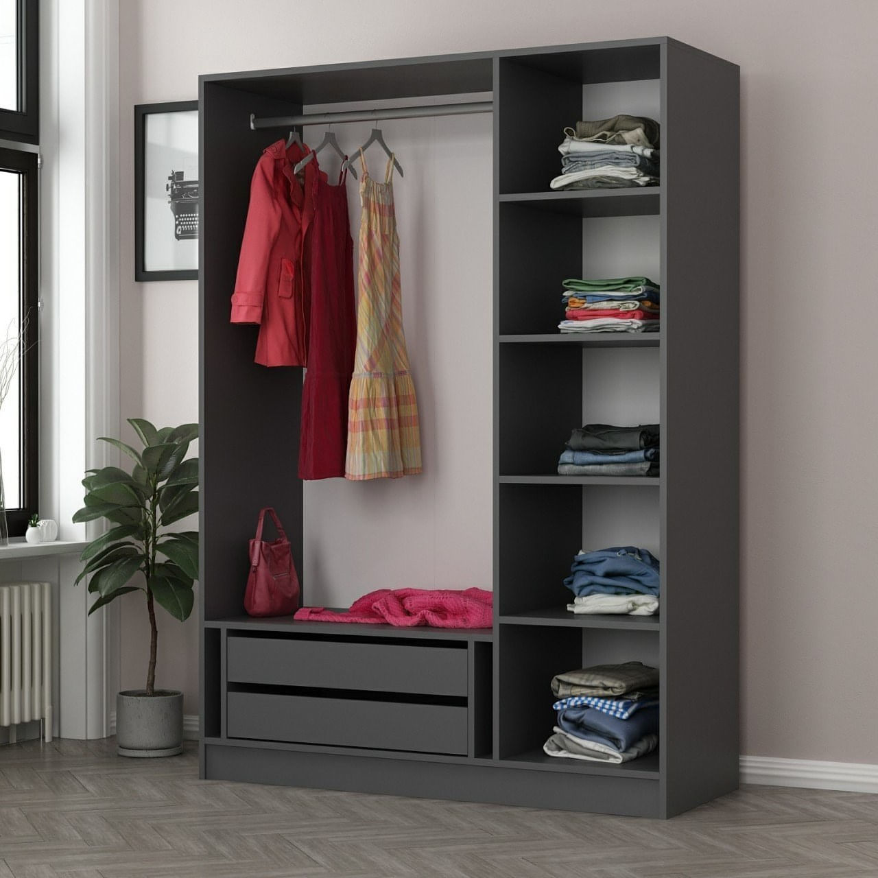 Sifonier, Hanah Home, pal melaminat, antracit, 135x52x210 cm, 506MNR2266 — imaginea 7