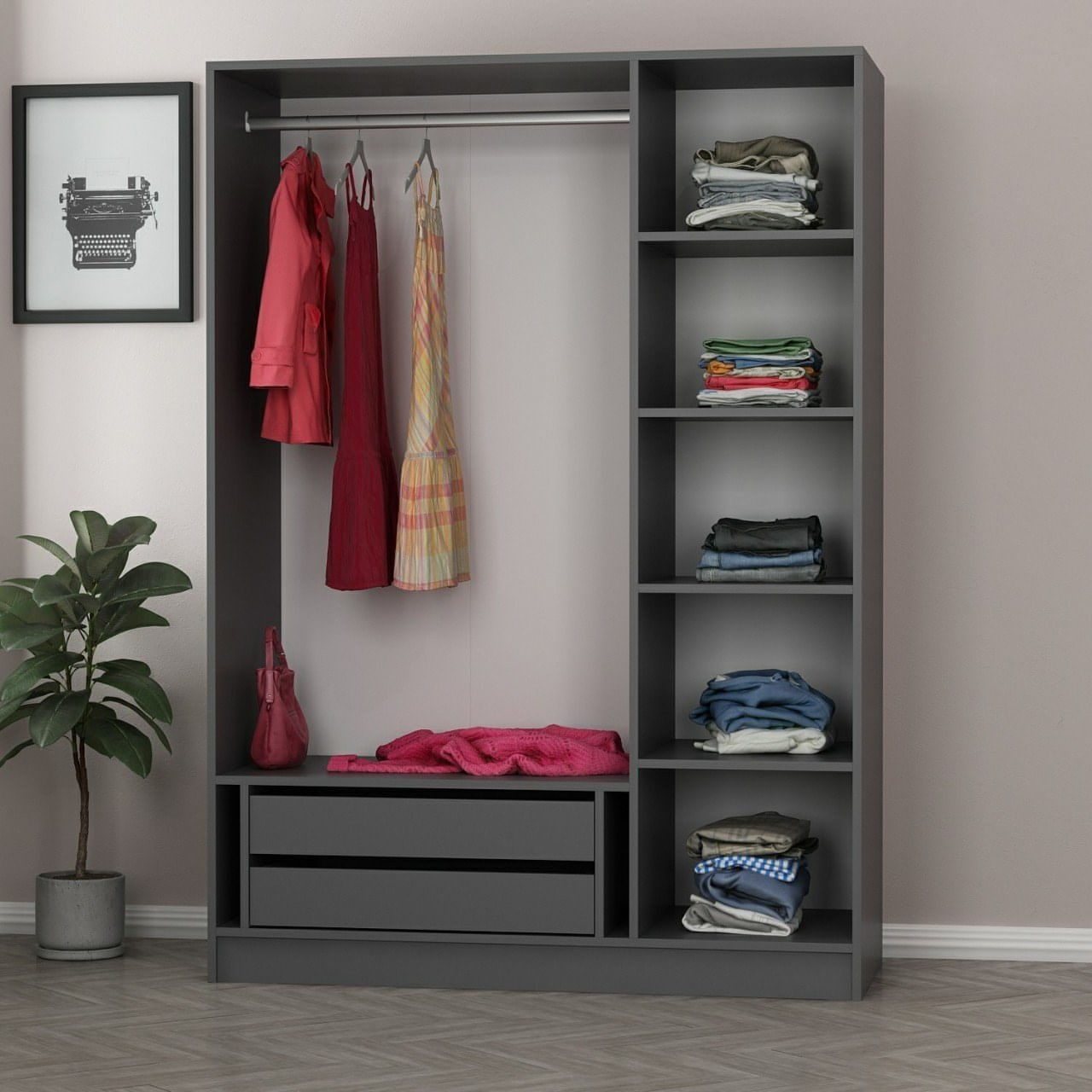 Sifonier, Hanah Home, pal melaminat, antracit, 135x52x210 cm, 506MNR2266 — imaginea 8