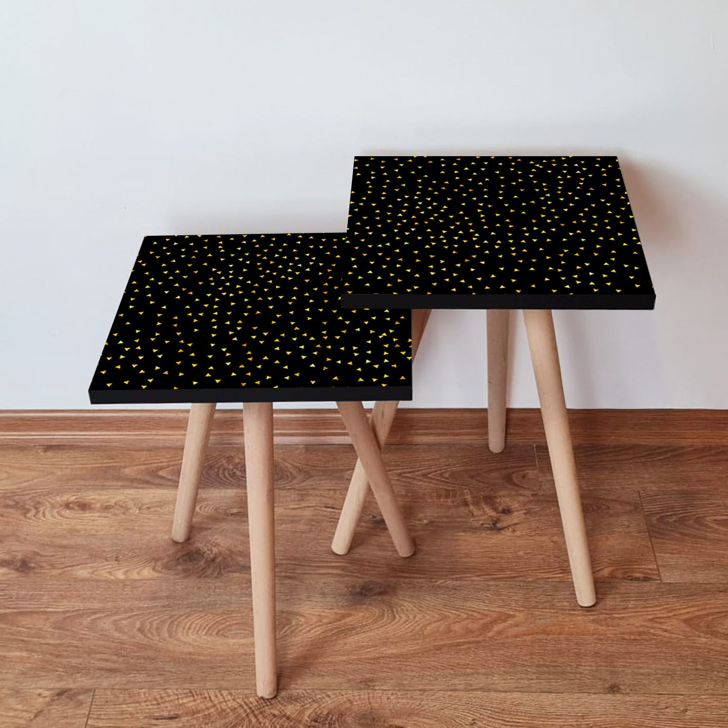Set masute de cafea, Hanah Home, mdf, negru auriu, 35x35x47 cm, picioare lemn fag, 481LNA2482