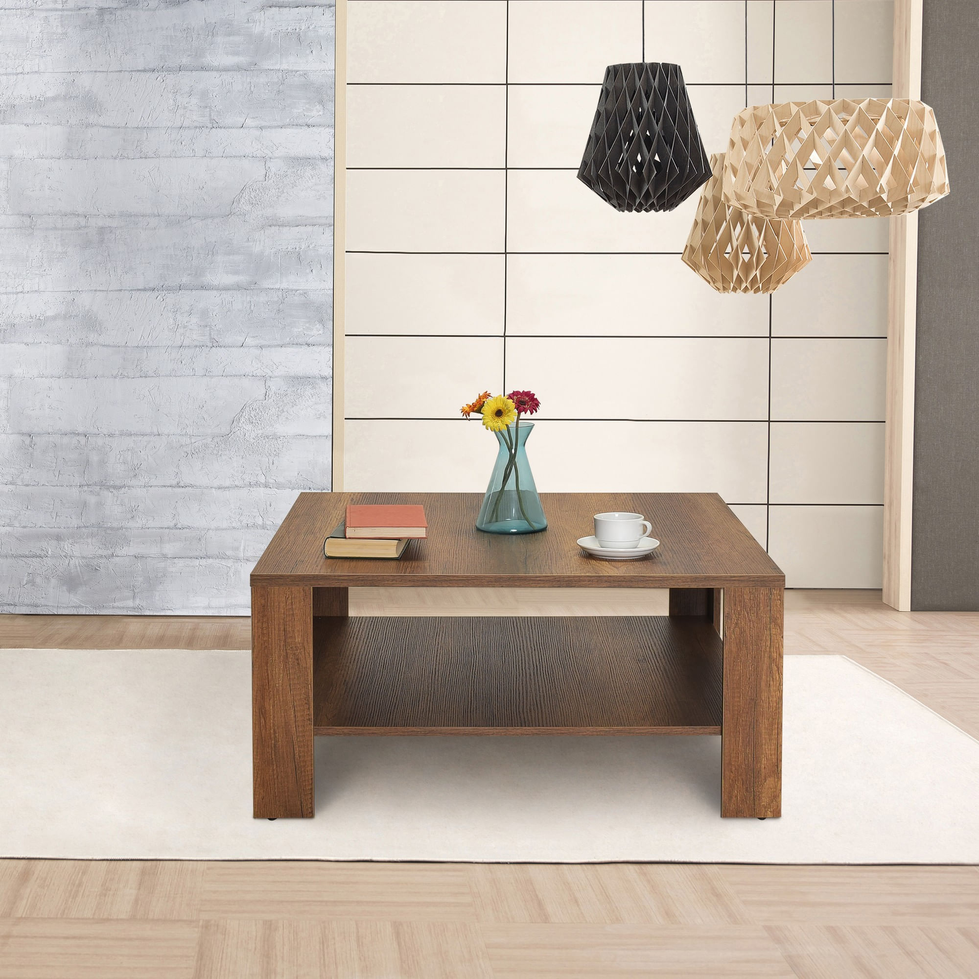 Masuta de cafea, Hanah Home, pal melaminat, nuc, 90x90x42 cm, 479ADR1810 — imaginea 5