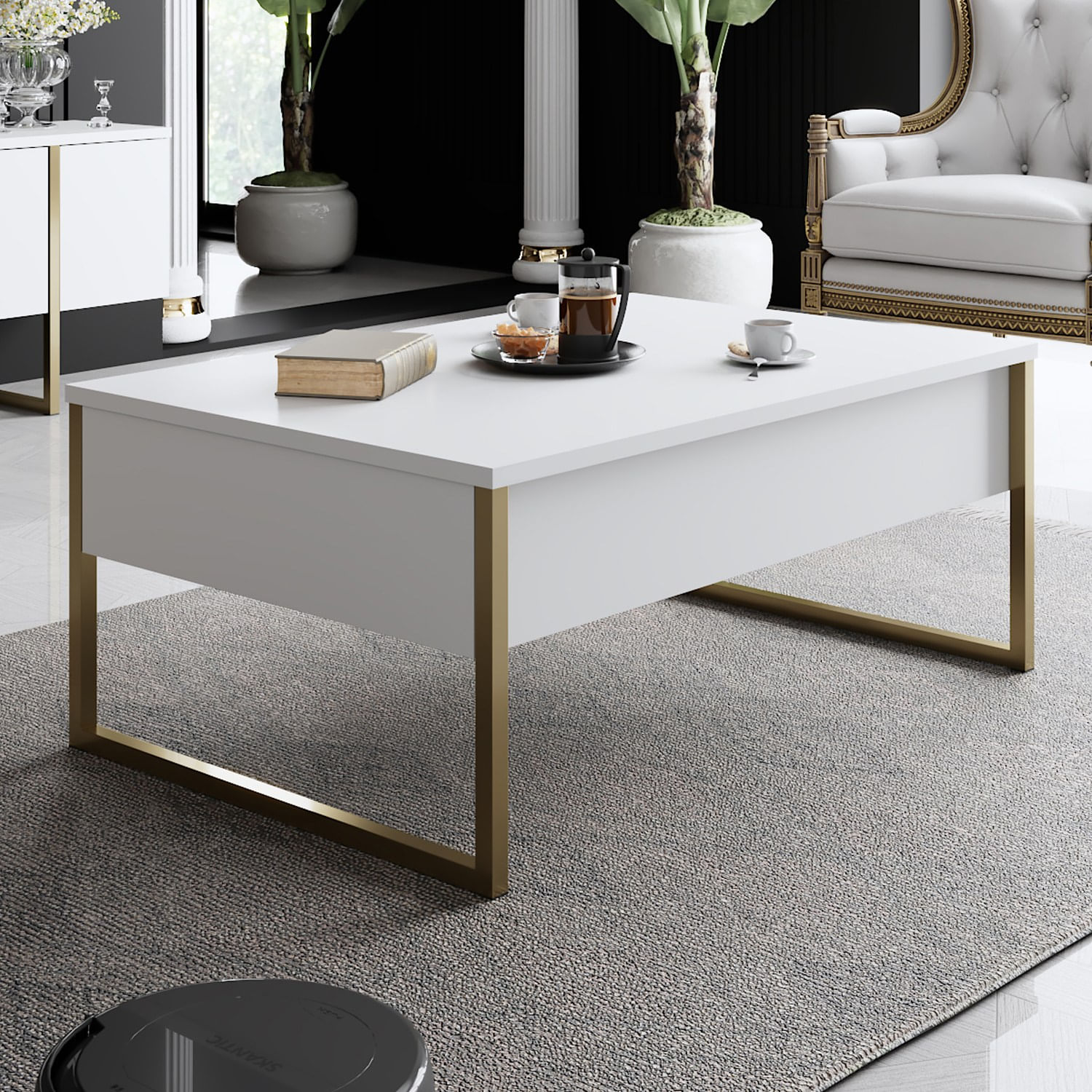 Masuta de cafea, Hanah Home, pal melaminat, alb auriu, 90x60x40 cm, 618BLY1122 — imaginea 5