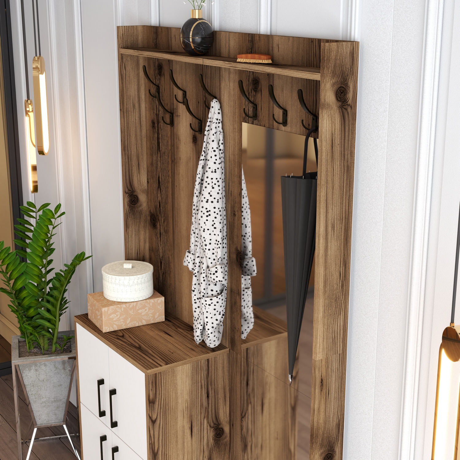 Cuier, Hanah Home, pal melaminat, nuc si alb, 120x35x200 cm, 845HCT4208 — imaginea 6