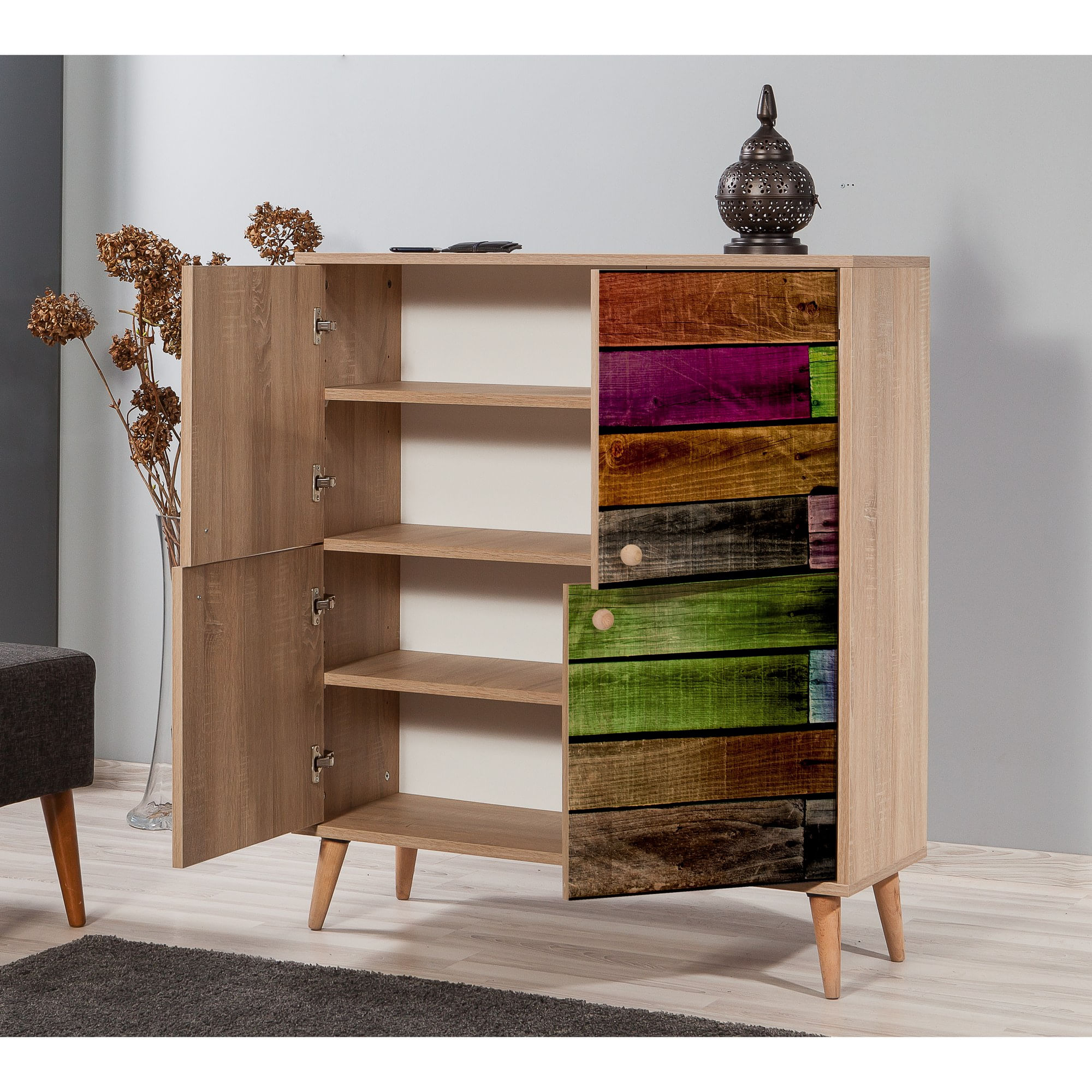Dulap multifunctional, Hanah Home, pal melaminat, stejar sonoma, 95x36x111 cm, 863SPH3931 — imaginea 3
