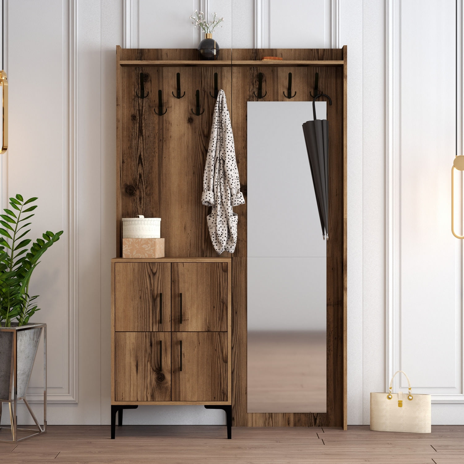 Cuier hol, Hanah Home, pal melaminat, nuc, 120x35x200 cm, 845HCT4210 — imaginea 4