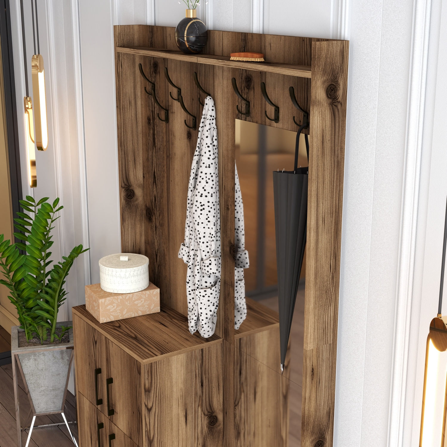 Cuier hol, Hanah Home, pal melaminat, nuc, 120x35x200 cm, 845HCT4210 — imaginea 5
