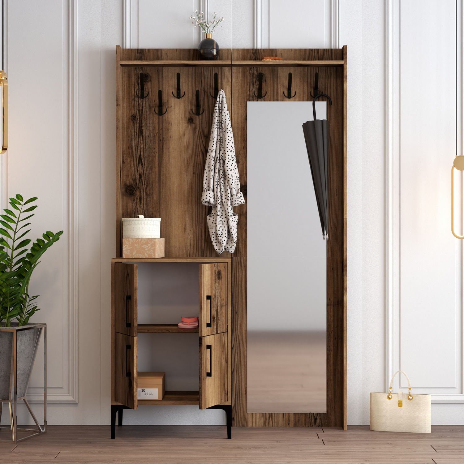 Cuier hol, Hanah Home, pal melaminat, nuc, 120x35x200 cm, 845HCT4210 — imaginea 6