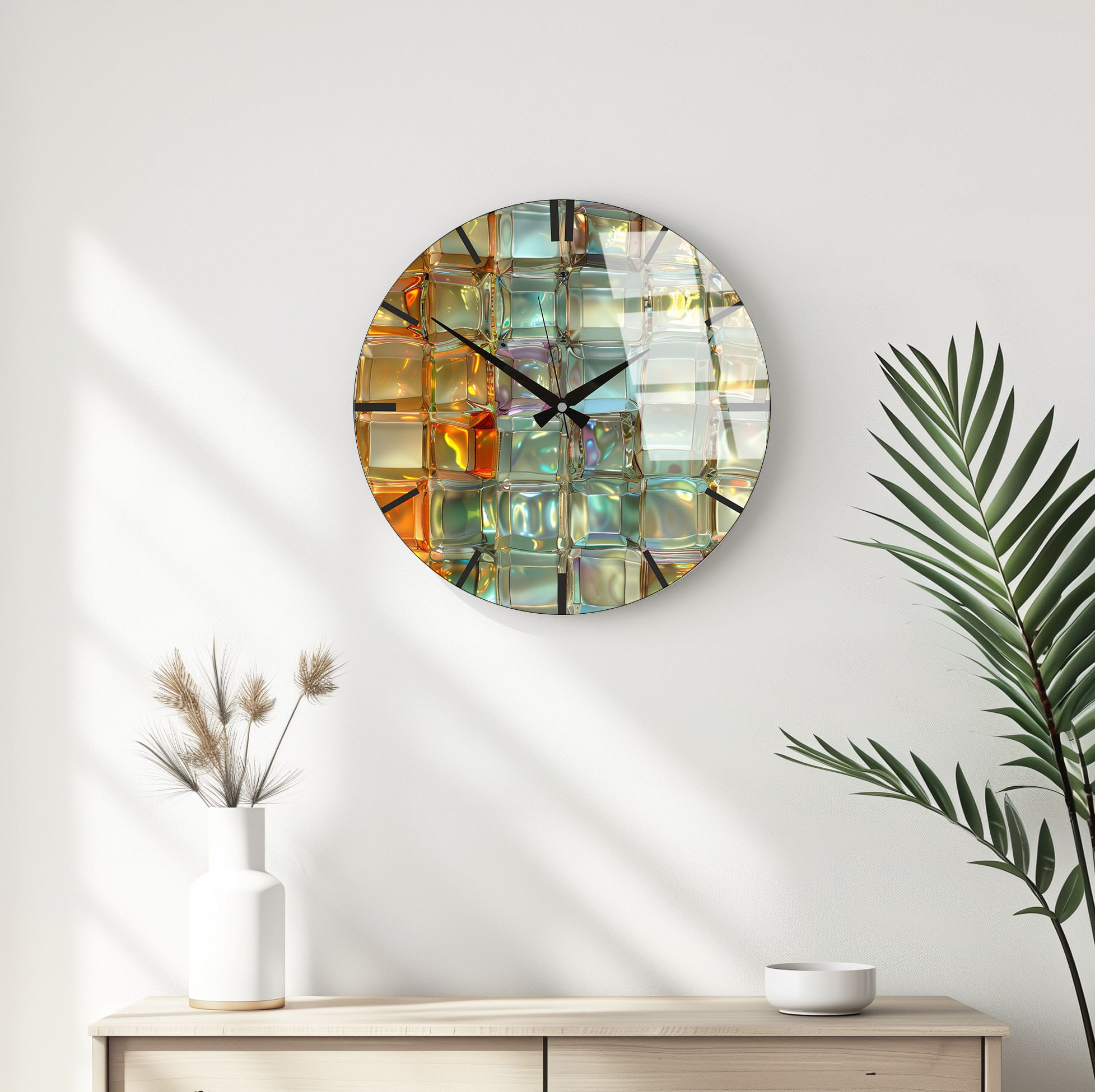 Ceas de perete decorativ, Wallxpert, sticla, multicolor, 40 cm, 884ASF1110