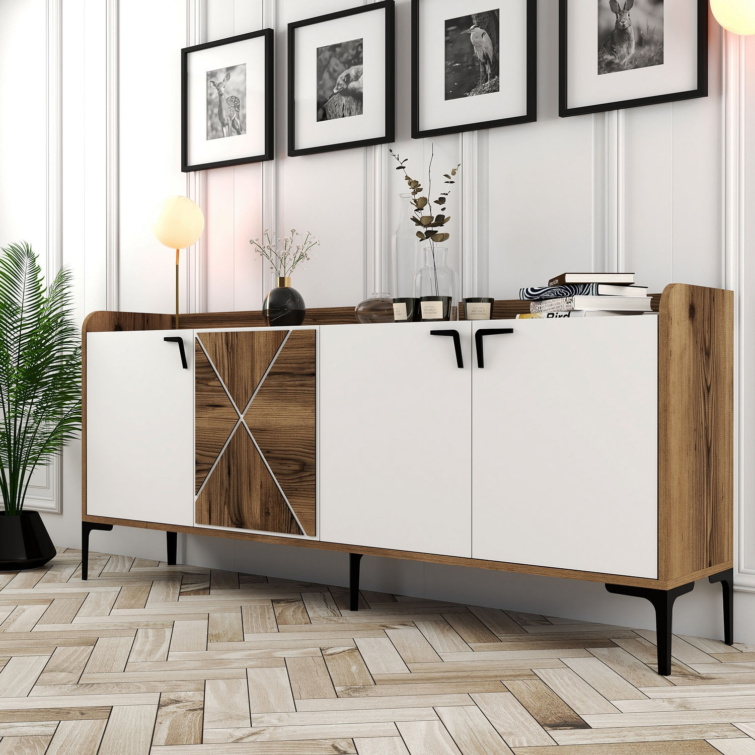 Consola, Hanah Home, pal melaminat, nuc si alb, 180x35x78 cm, 845HCT5309 — imaginea 2